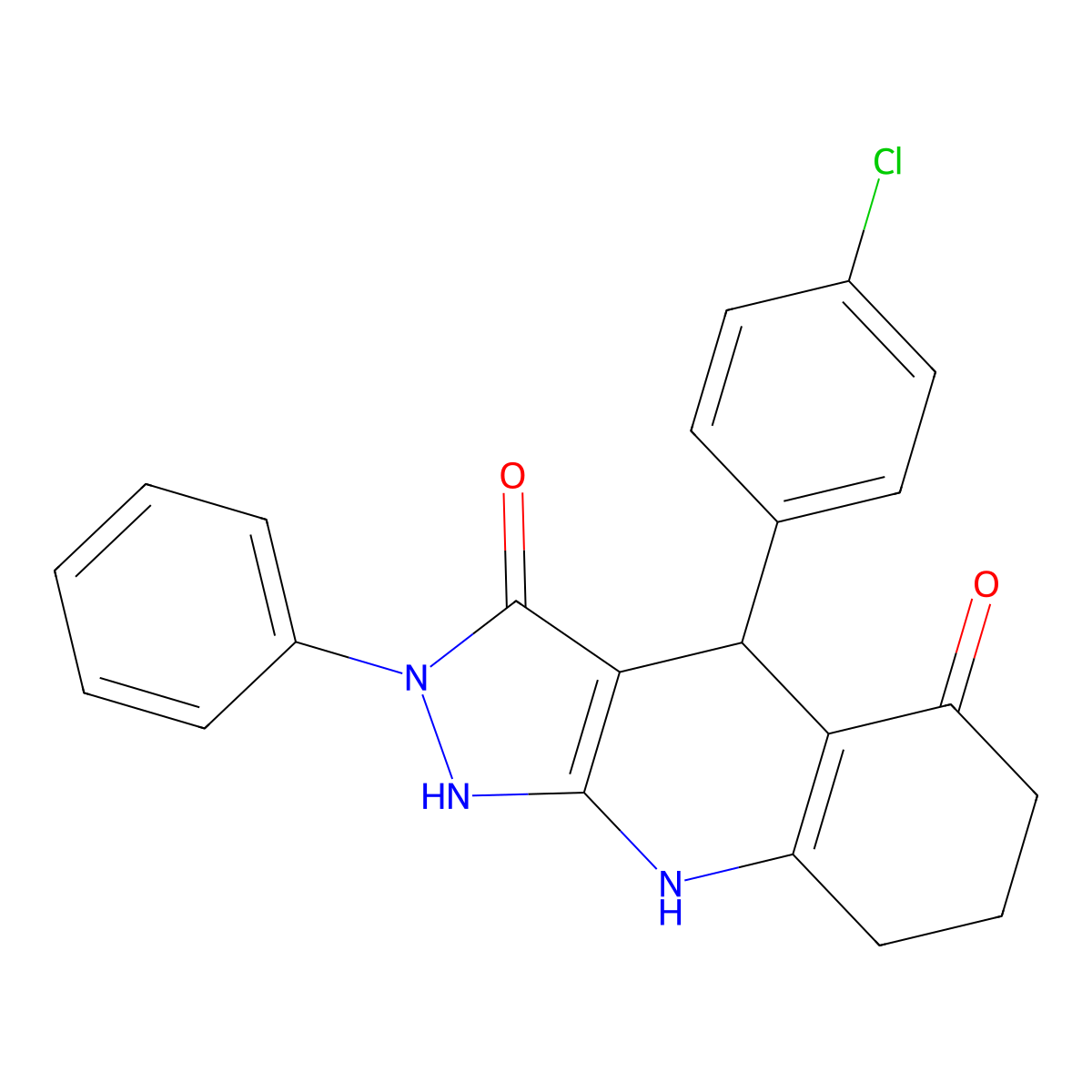 4-(4-chlorophenyl)-3-hydroxy-2-phenyl-2,4,6,7,8,9-hexahydro-5H-pyrazolo[3,4-b]quinolin-5-one molecular structure, CAS 669725-29-5