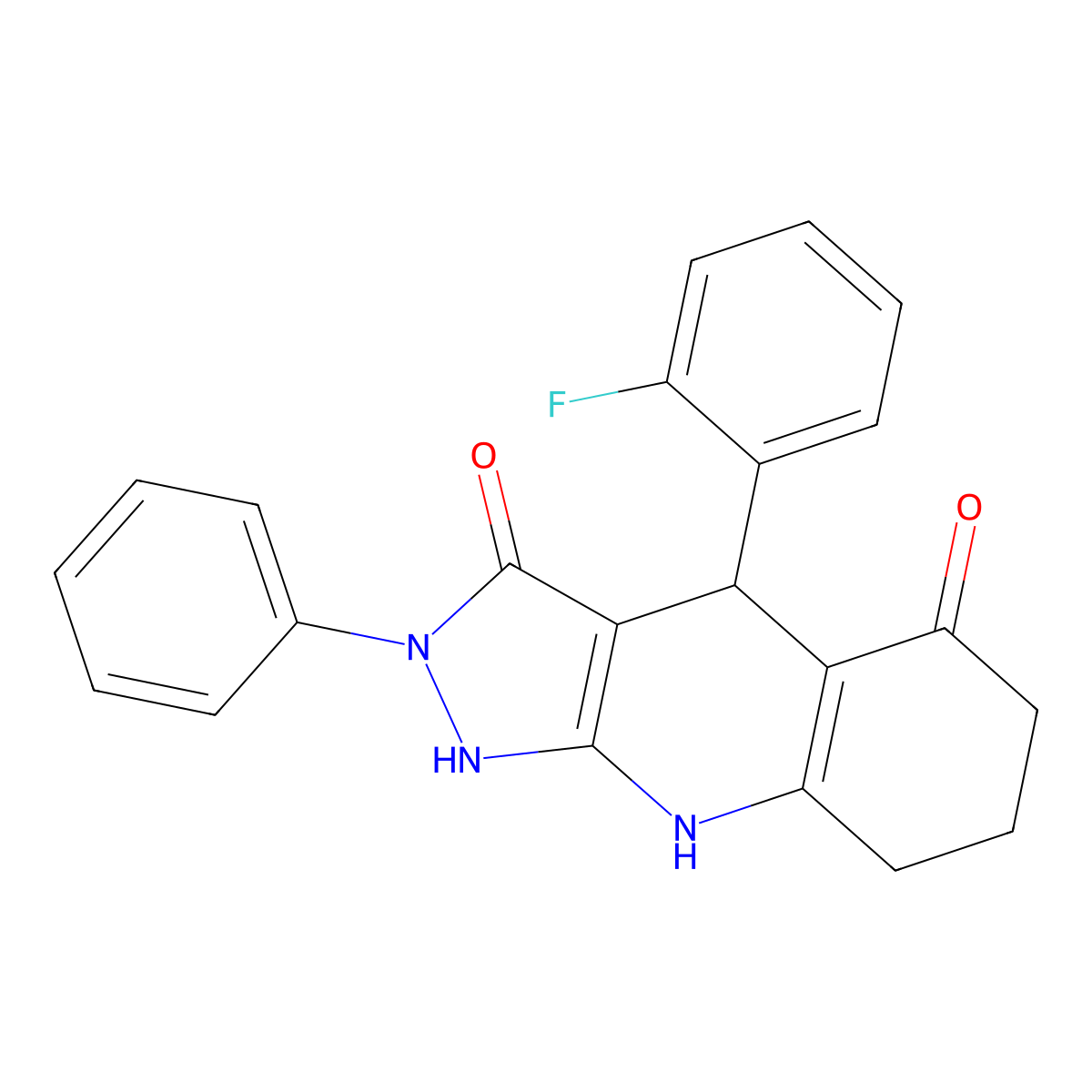 4-(2-fluorophenyl)-2-phenyl-4,7,8,9-tetrahydro-1H-pyrazolo[3,4-b]quinoline-3,5(2H,6H)-dione molecular structure, CAS 669725-49-9