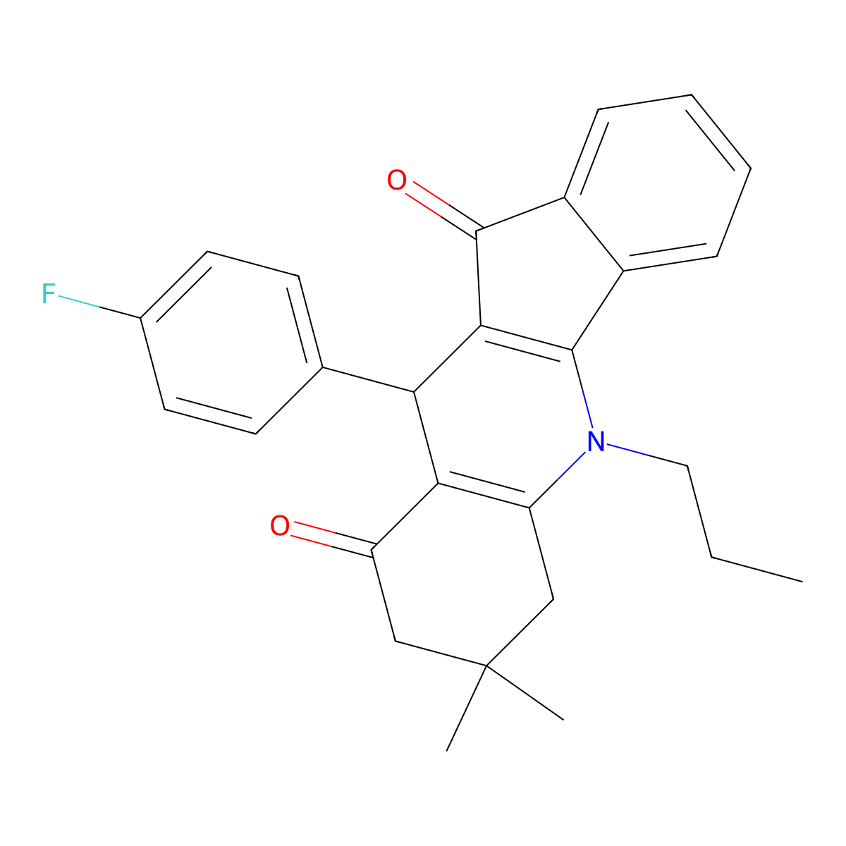 10-(4-fluorophenyl)-7,7-dimethyl-5-propyl-6,7,8,10-tetrahydro-5H-indeno[1,2-b]quinoline-9,11-dione molecular structure, CAS 669725-65-9