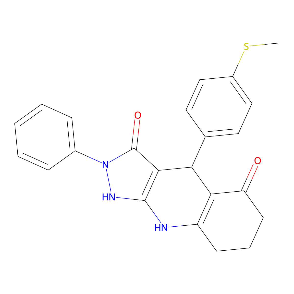 3-hydroxy-4-[4-(methylsulfanyl)phenyl]-2-phenyl-2,4,6,7,8,9-hexahydro-5H-pyrazolo[3,4-b]quinolin-5-one molecular structure, CAS 669725-67-1