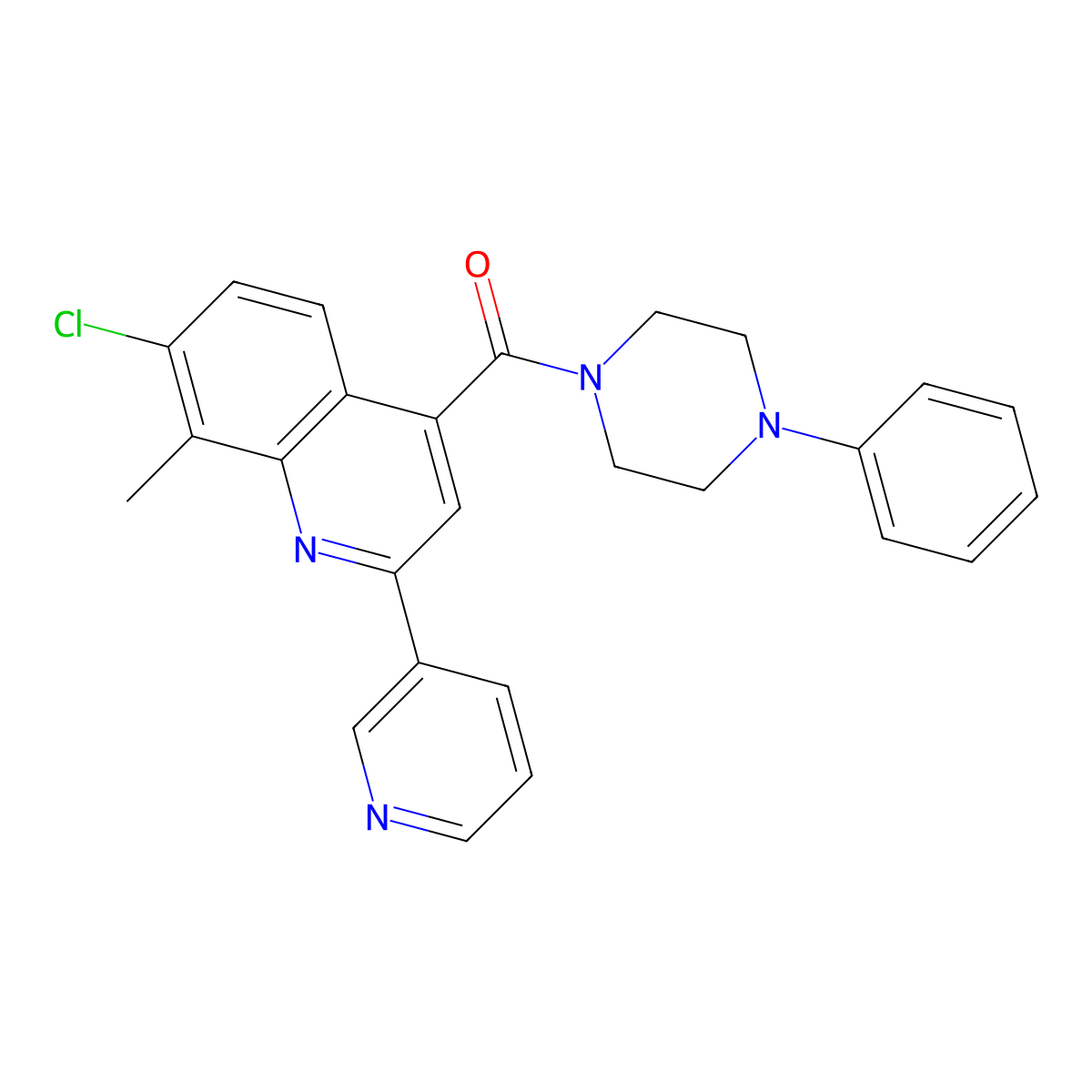 [7-Chloro-8-methyl-2-(pyridin-3-yl)quinolin-4-yl](4-phenylpiperazin-1-yl)methanone molecular structure, CAS 669725-87-5