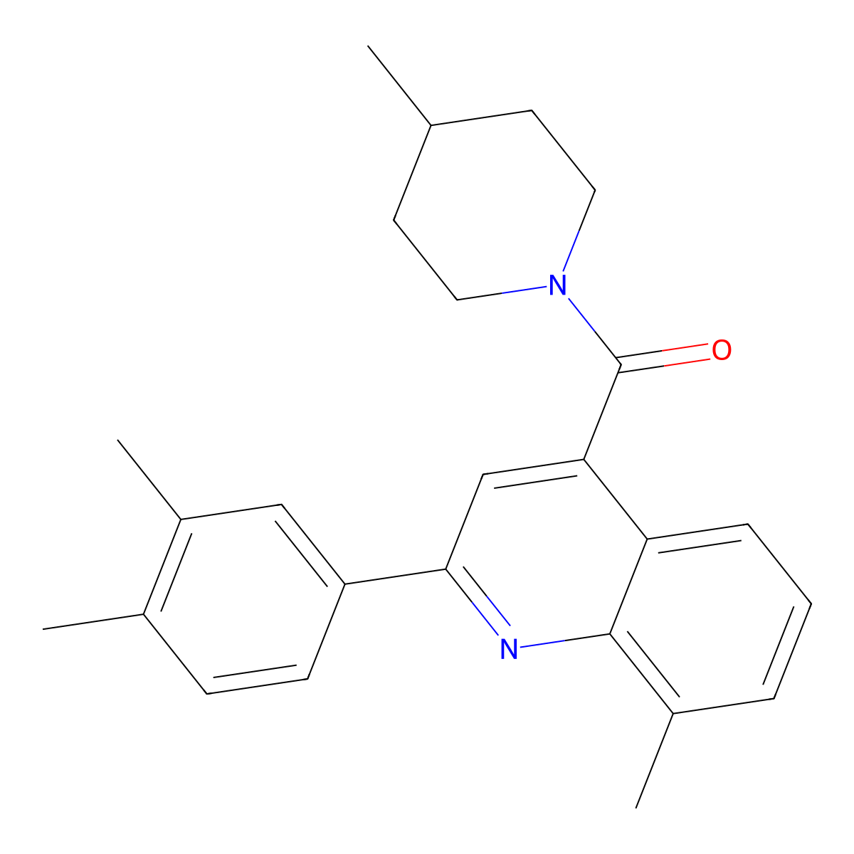 [2-(3,4-Dimethylphenyl)-8-methylquinolin-4-yl]-(4-methylpiperidin-1-yl)methanone molecular structure, CAS 669725-98-8