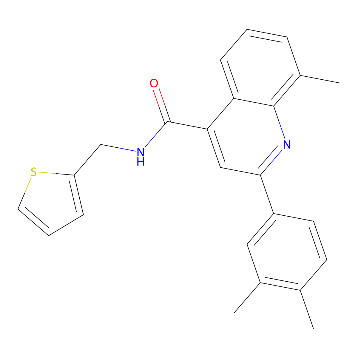 2-(3,4-dimethylphenyl)-8-methyl-N-(thiophen-2-ylmethyl)quinoline-4-carboxamide molecular structure, CAS 669726-02-7