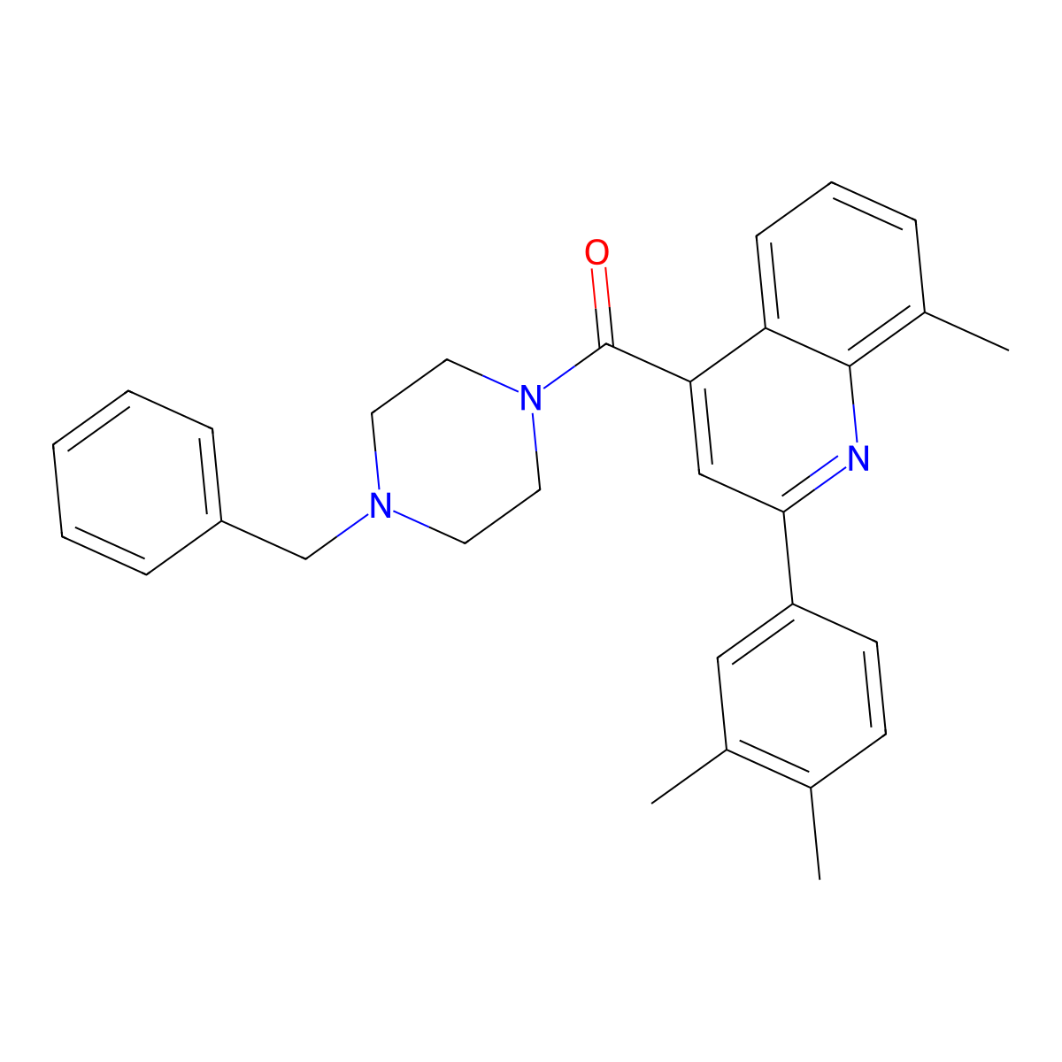 (4-Benzylpiperazin-1-yl)[2-(3,4-dimethylphenyl)-8-methylquinolin-4-yl]methanone molecular structure, CAS 669726-03-8