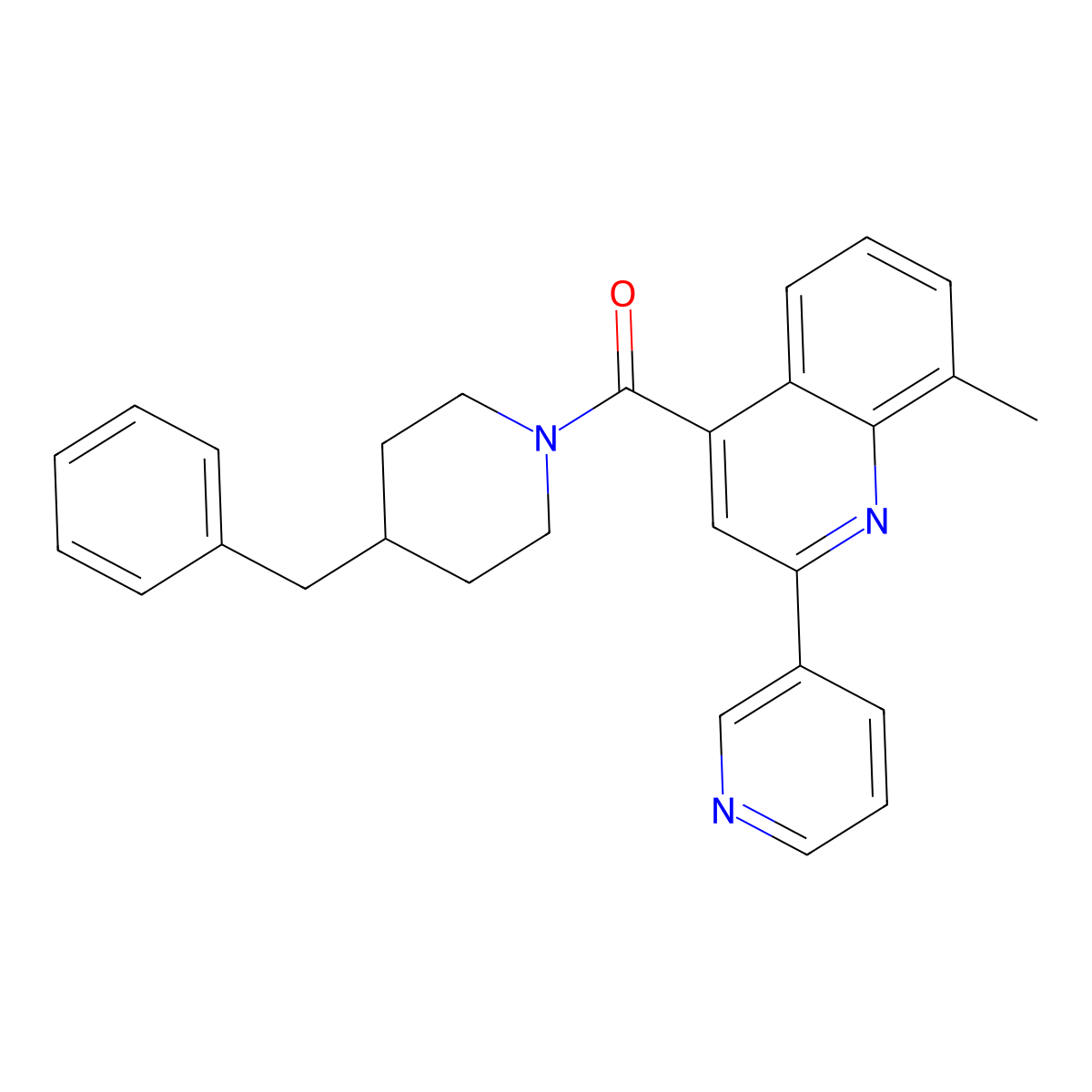 (4-Benzylpiperidin-1-yl)-(8-methyl-2-pyridin-3-ylquinolin-4-yl)methanone molecular structure, CAS 669726-10-7