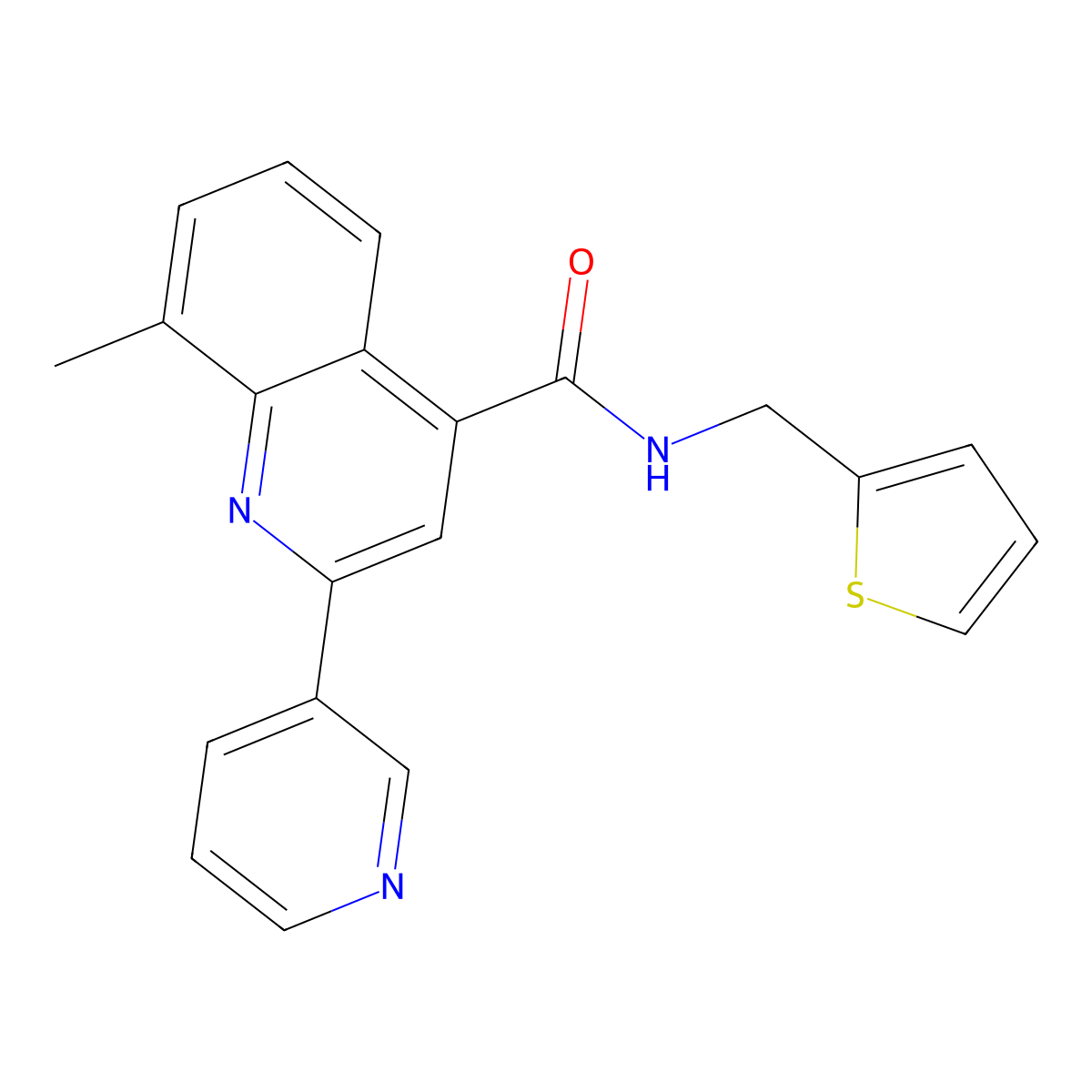 8-methyl-2-(pyridin-3-yl)-N-(thiophen-2-ylmethyl)quinoline-4-carboxamide molecular structure, CAS 669726-12-9