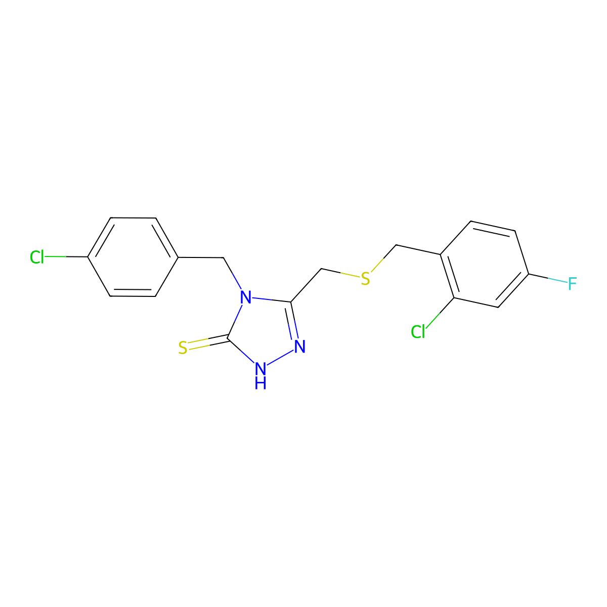 4-(4-chlorobenzyl)-5-{[(2-chloro-4-fluorobenzyl)sulfanyl]methyl}-4H-1,2,4-triazole-3-thiol molecular structure, CAS 669726-31-2