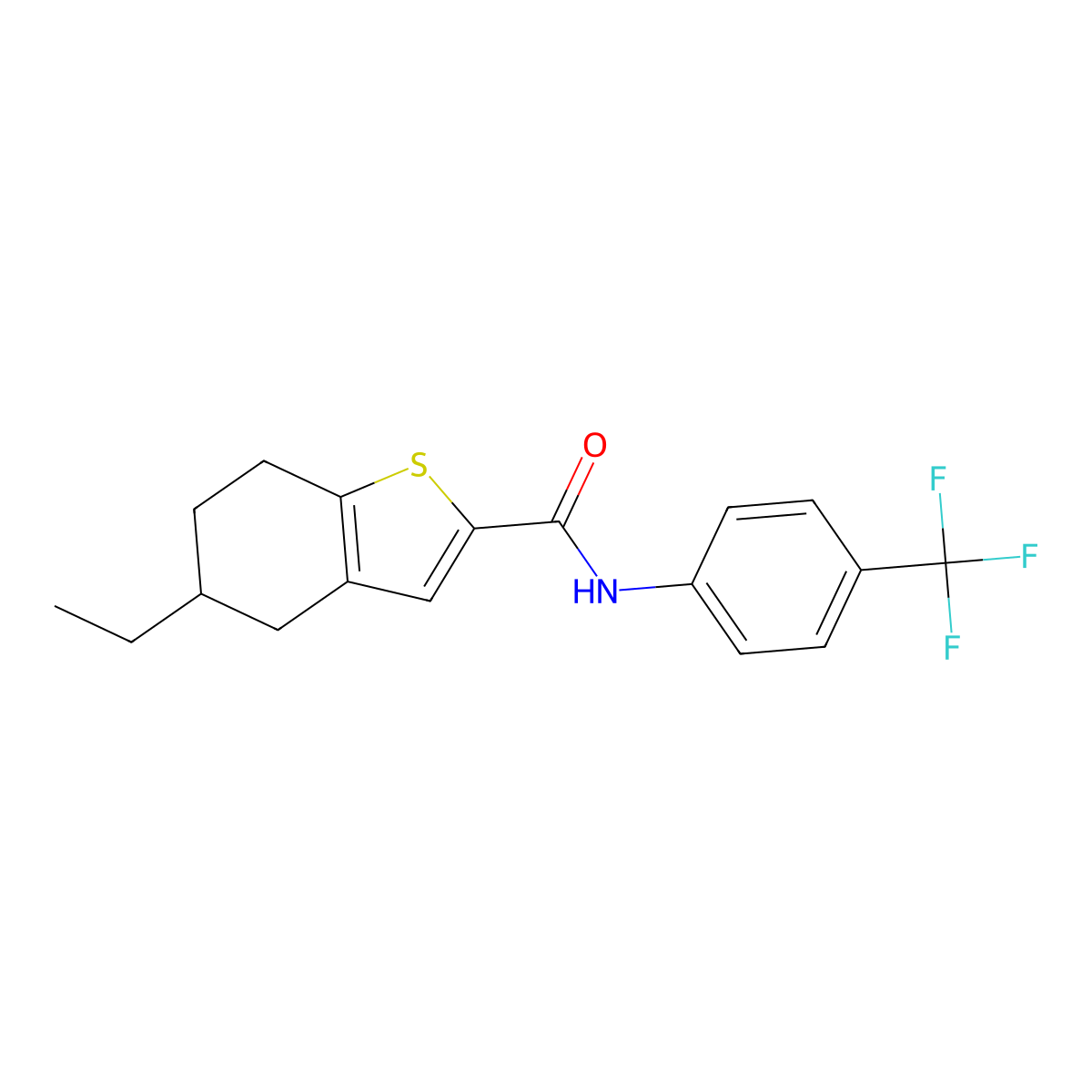 5-ethyl-N-[4-(trifluoromethyl)phenyl]-4,5,6,7-tetrahydro-1-benzothiophene-2-carboxamide molecular structure, CAS 669726-34-5