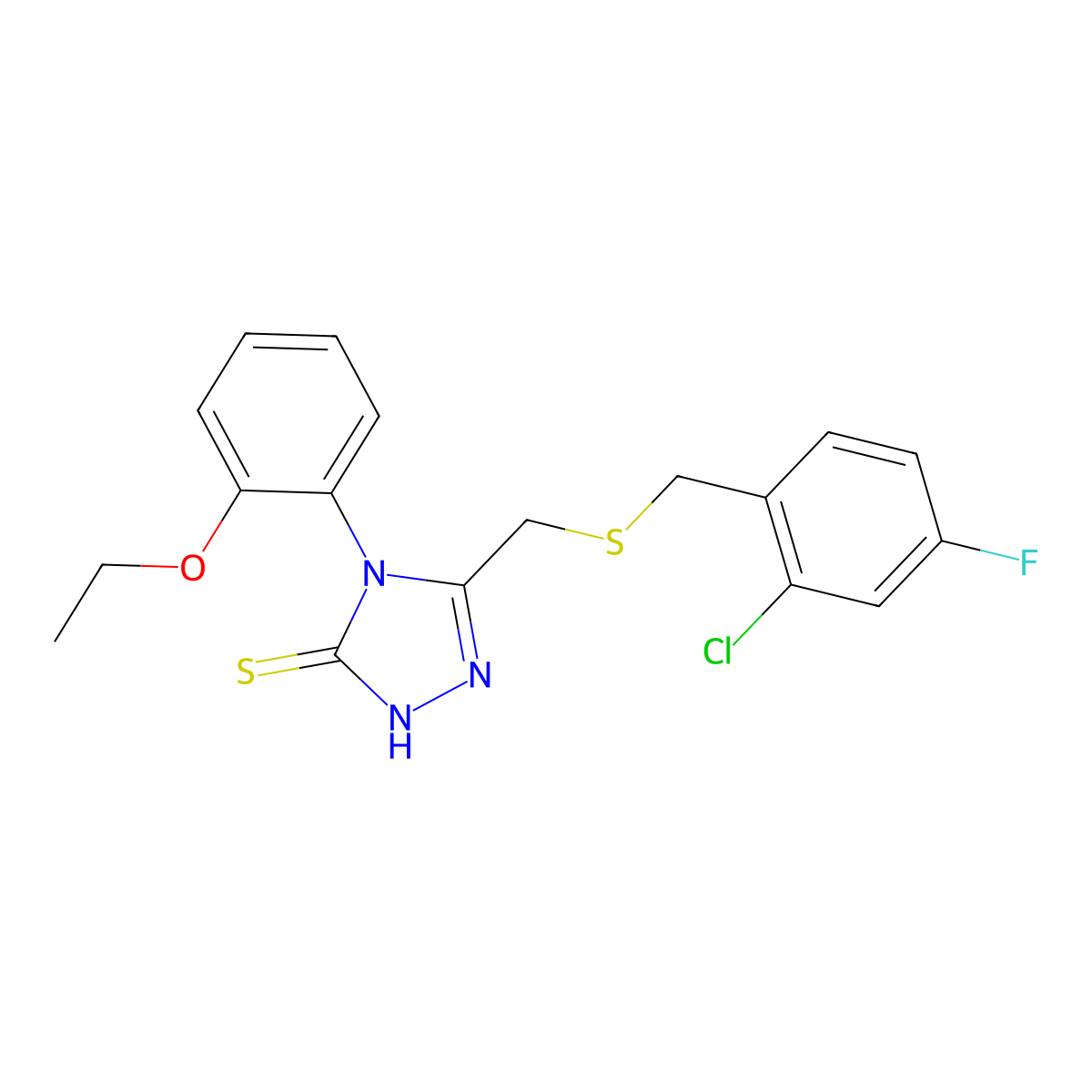 5-{[(2-chloro-4-fluorobenzyl)sulfanyl]methyl}-4-(2-ethoxyphenyl)-4H-1,2,4-triazole-3-thiol molecular structure, CAS 669726-59-4