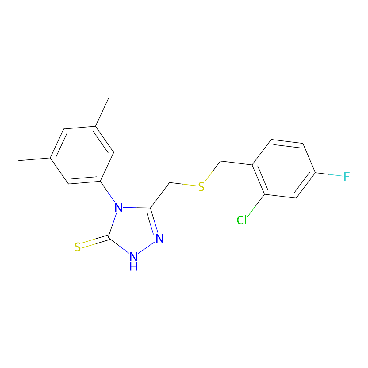 5-{[(2-chloro-4-fluorobenzyl)sulfanyl]methyl}-4-(3,5-dimethylphenyl)-4H-1,2,4-triazole-3-thiol molecular structure, CAS 669726-60-7