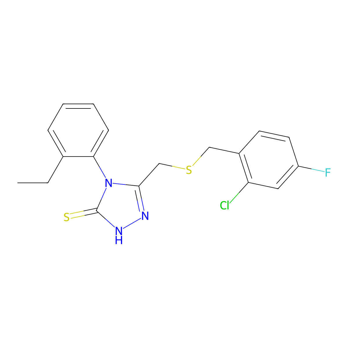 5-{[(2-chloro-4-fluorobenzyl)sulfanyl]methyl}-4-(2-ethylphenyl)-4H-1,2,4-triazole-3-thiol molecular structure, CAS 669726-61-8