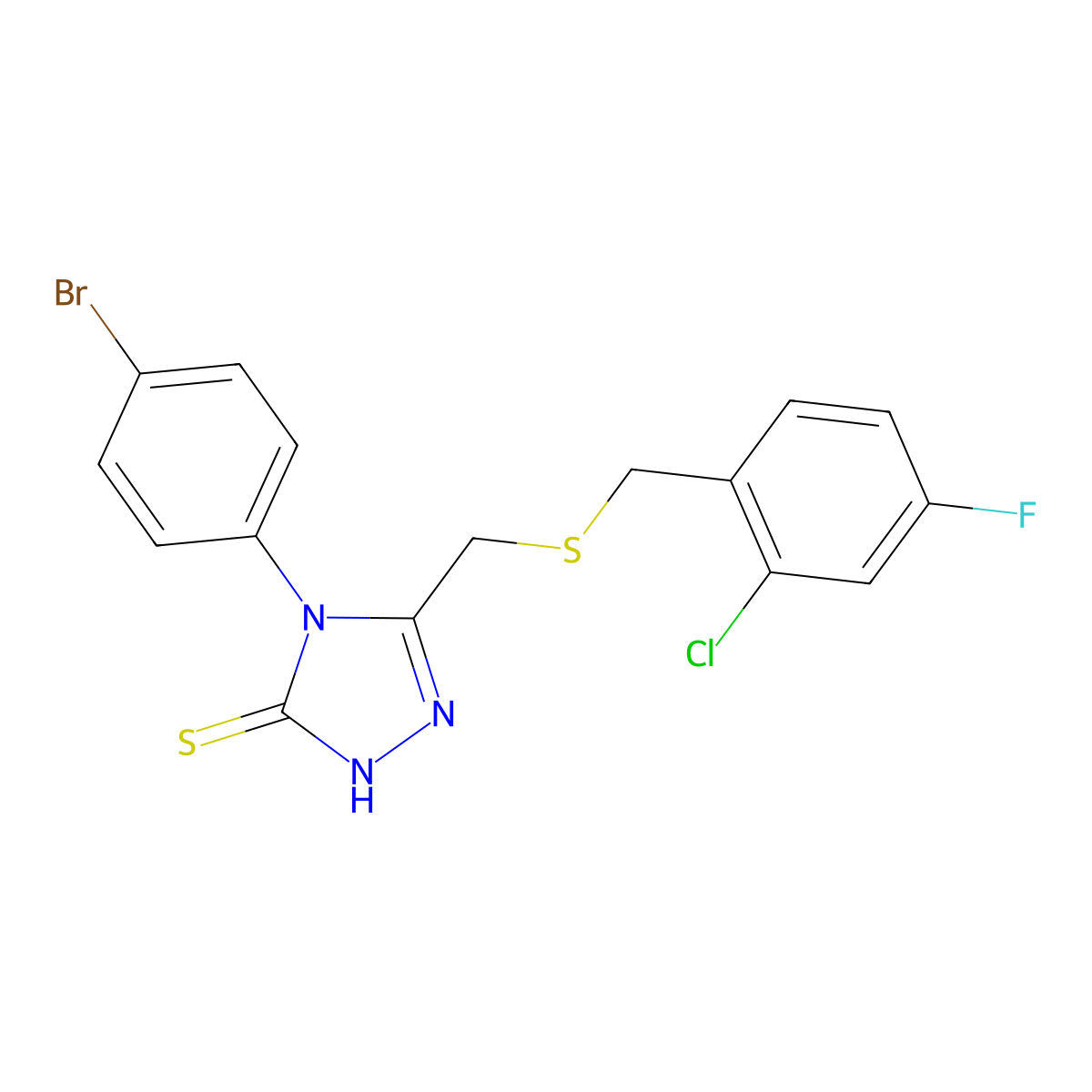 4-(4-bromophenyl)-5-{[(2-chloro-4-fluorobenzyl)sulfanyl]methyl}-4H-1,2,4-triazole-3-thiol molecular structure, CAS 669726-64-1