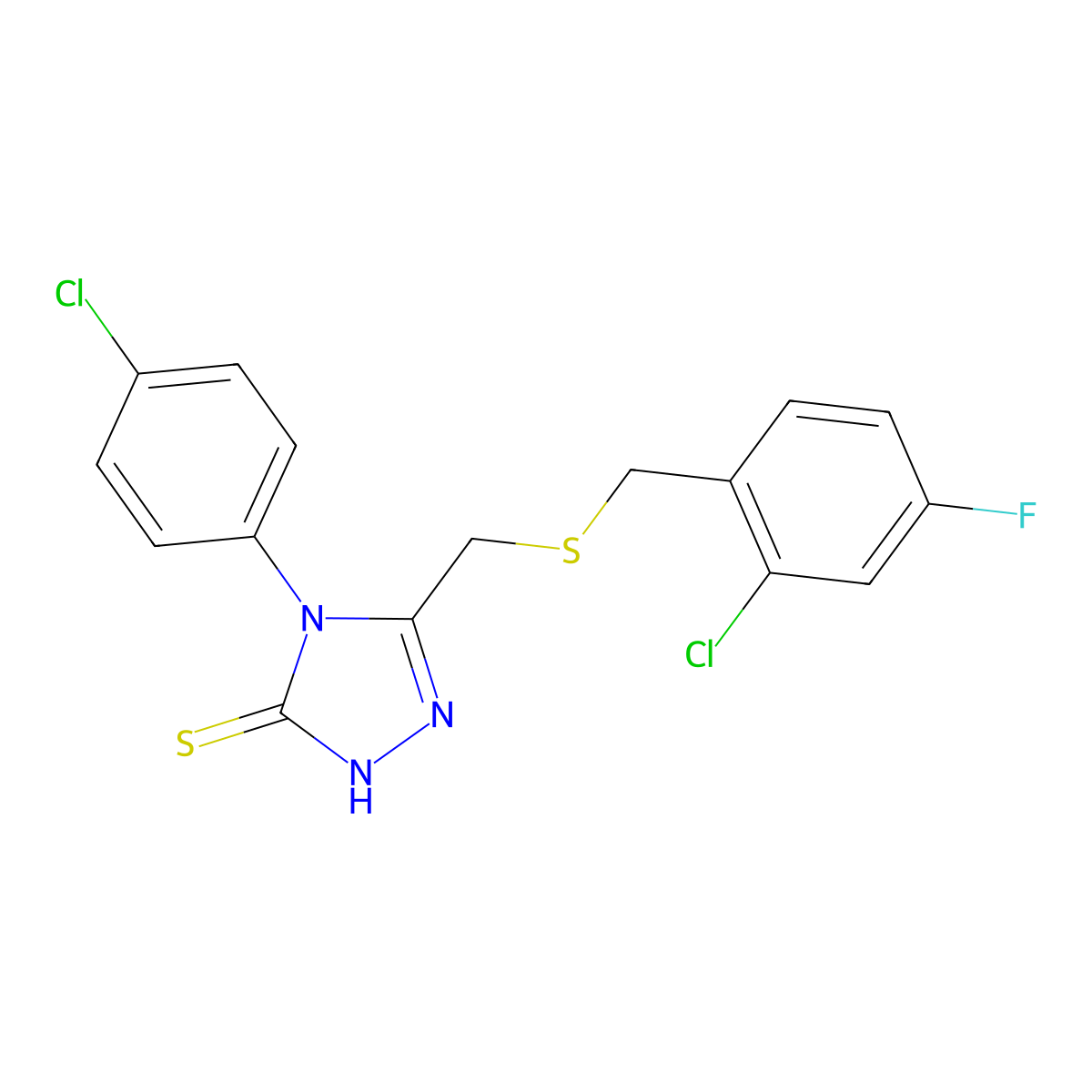 5-{[(2-chloro-4-fluorobenzyl)sulfanyl]methyl}-4-(4-chlorophenyl)-4H-1,2,4-triazole-3-thiol molecular structure, CAS 669726-70-9