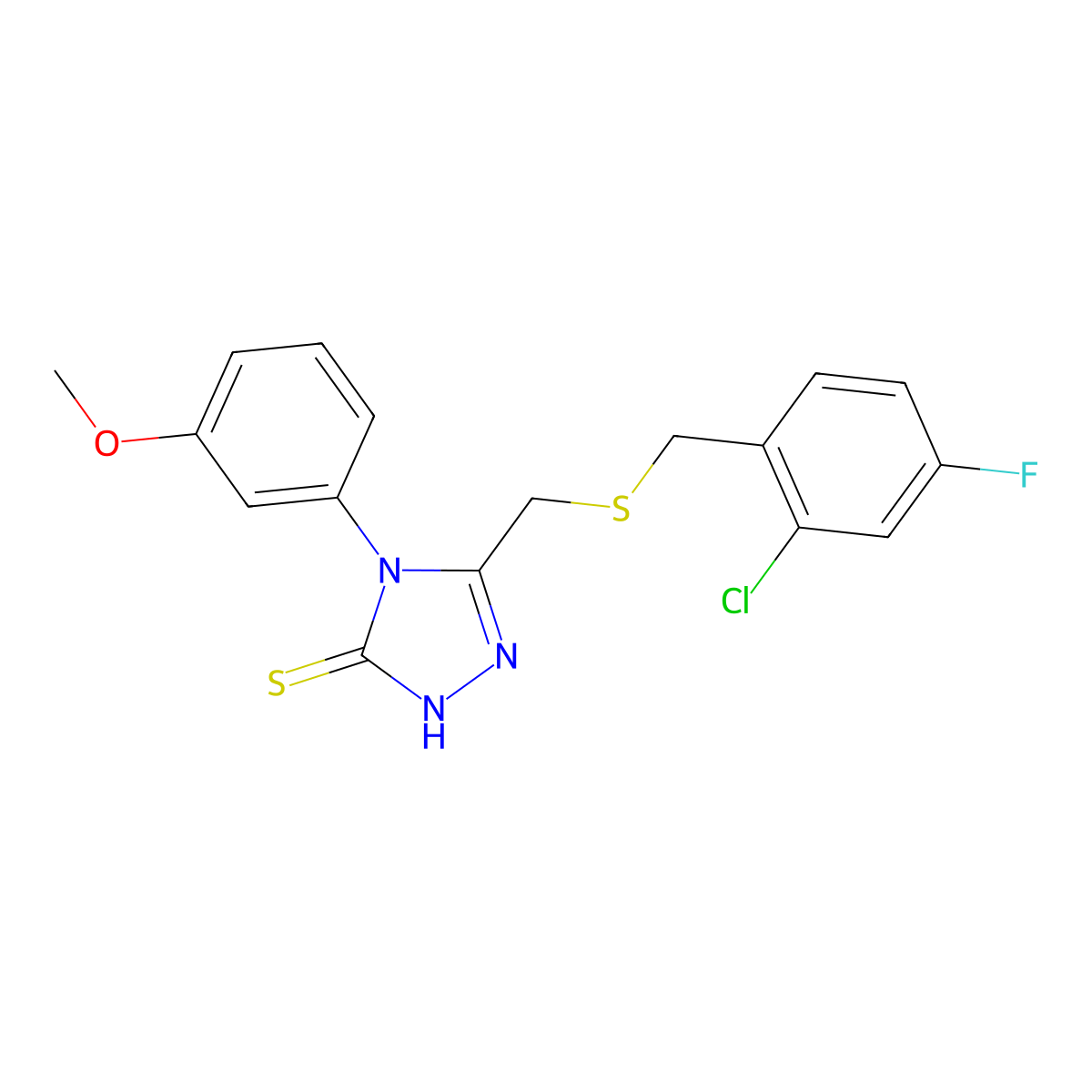 5-{[(2-chloro-4-fluorobenzyl)sulfanyl]methyl}-4-(3-methoxyphenyl)-4H-1,2,4-triazole-3-thiol molecular structure, CAS 669726-74-3