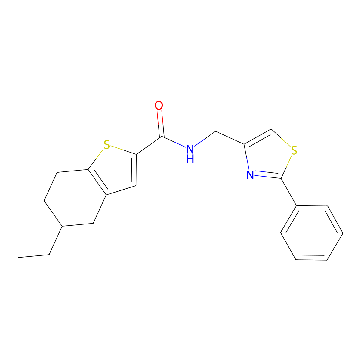 5-ethyl-N-[(2-phenyl-1,3-thiazol-4-yl)methyl]-4,5,6,7-tetrahydro-1-benzothiophene-2-carboxamide molecular structure, CAS 669726-81-2