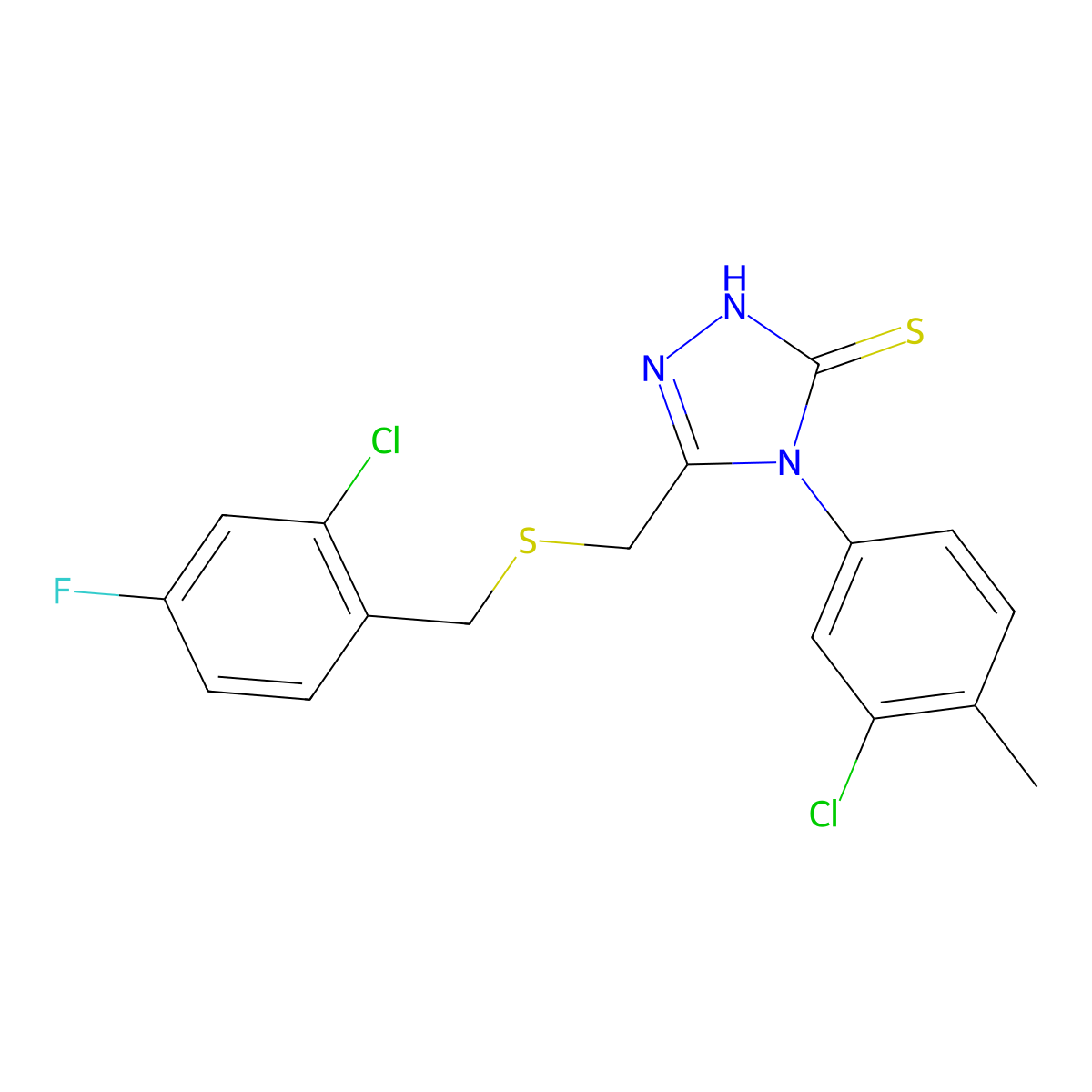 5-{[(2-chloro-4-fluorobenzyl)sulfanyl]methyl}-4-(3-chloro-4-methylphenyl)-4H-1,2,4-triazole-3-thiol molecular structure, CAS 669726-85-6