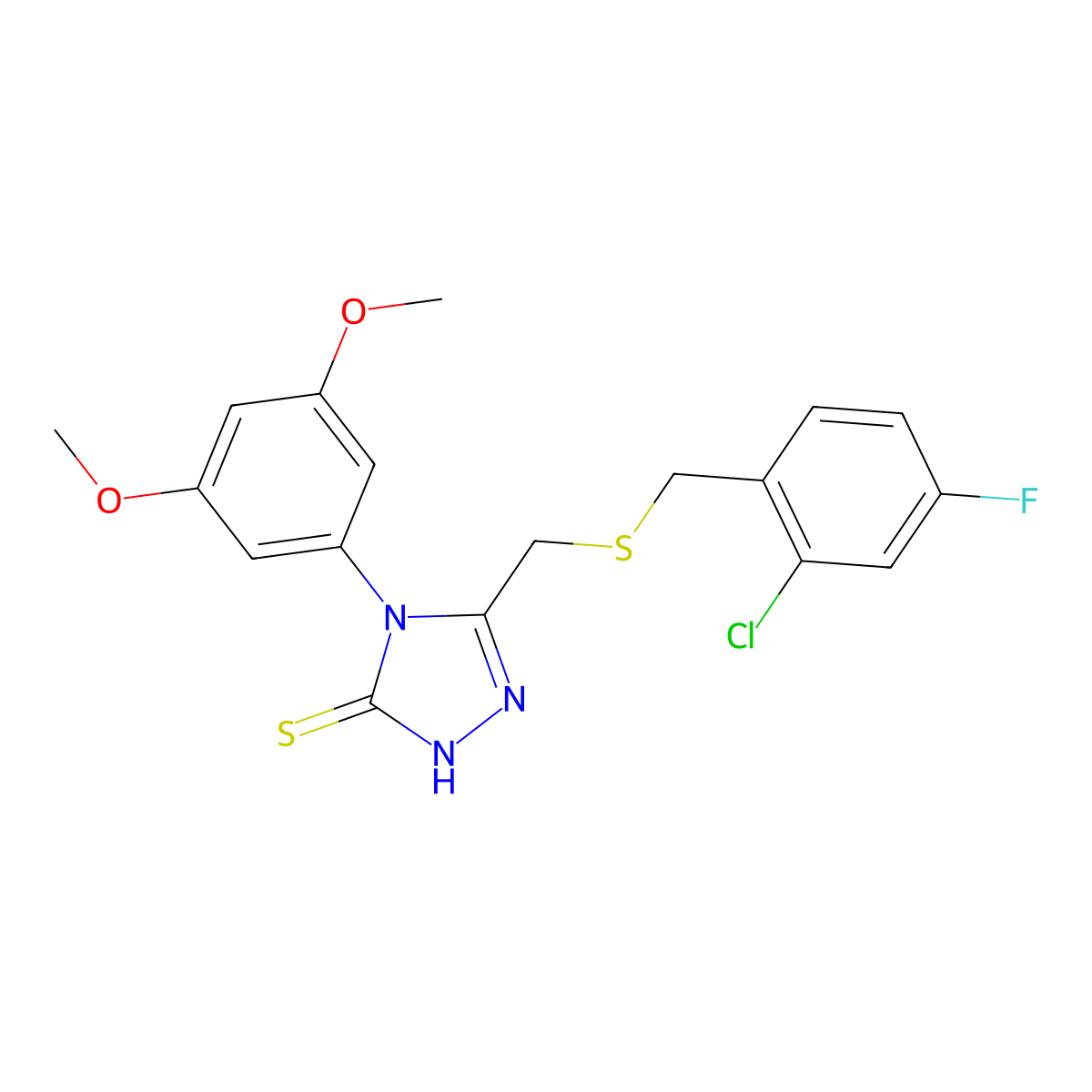 5-{[(2-chloro-4-fluorobenzyl)sulfanyl]methyl}-4-(3,5-dimethoxyphenyl)-4H-1,2,4-triazole-3-thiol molecular structure, CAS 669727-03-1