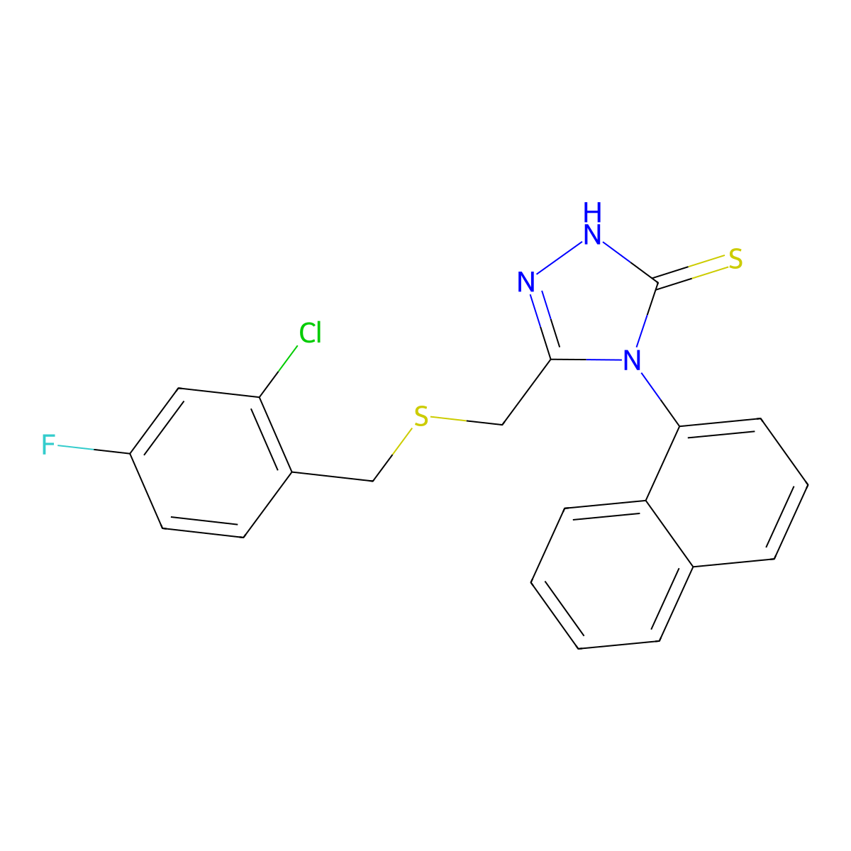 5-{[(2-chloro-4-fluorobenzyl)sulfanyl]methyl}-4-(naphthalen-1-yl)-4H-1,2,4-triazole-3-thiol molecular structure, CAS 669727-08-6
