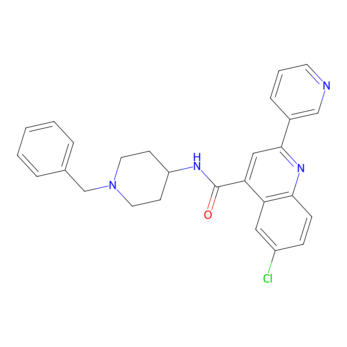 N-(1-benzylpiperidin-4-yl)-6-chloro-2-(pyridin-3-yl)quinoline-4-carboxamide molecular structure, CAS 669727-15-5