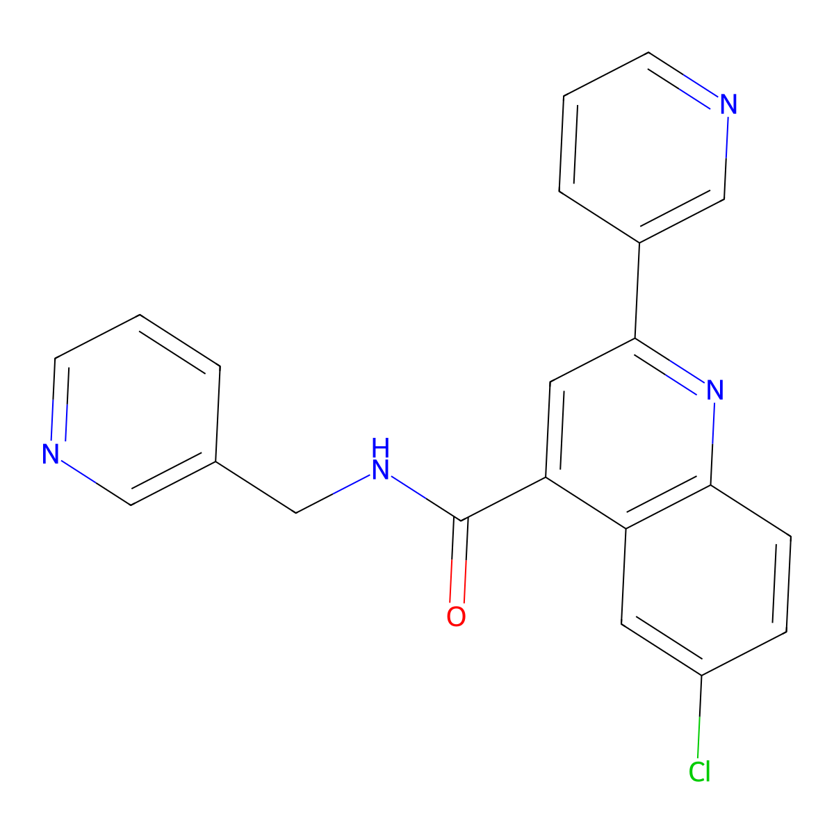 6-chloro-2-pyridin-3-yl-N-(pyridin-3-ylmethyl)quinoline-4-carboxamide molecular structure, CAS 669727-16-6