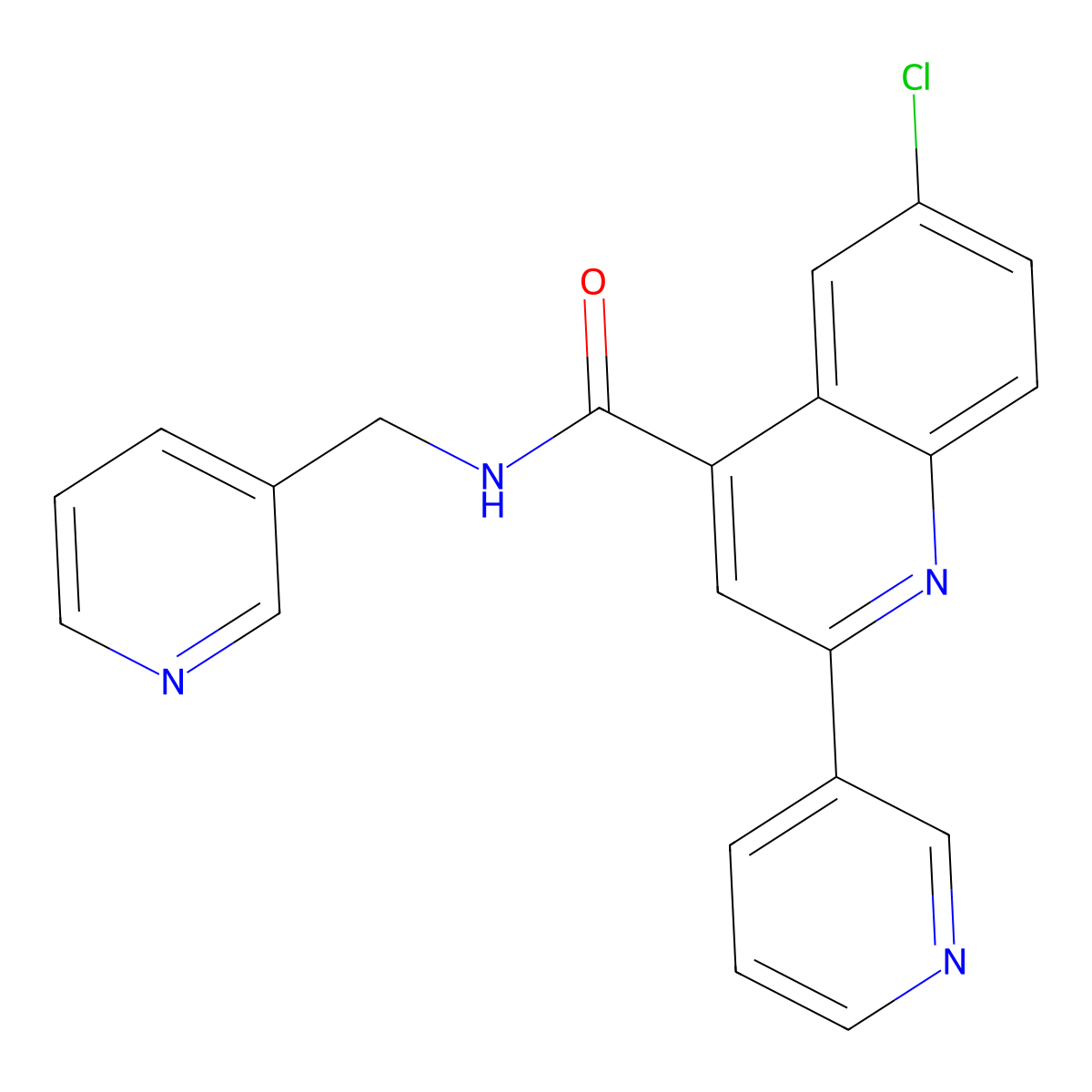6-chloro-2-pyridin-3-yl-N-(pyridin-3-ylmethyl)quinoline-4-carboxamide molecular structure, CAS 669727-16-6