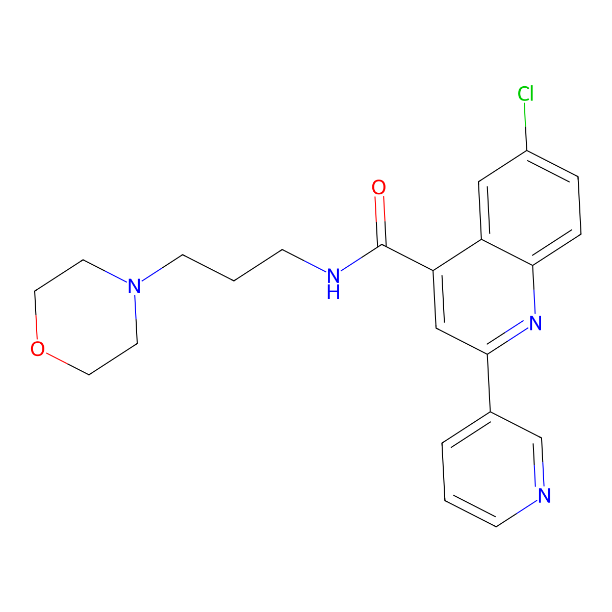 6-chloro-N-[3-(morpholin-4-yl)propyl]-2-(pyridin-3-yl)quinoline-4-carboxamide molecular structure, CAS 669727-20-2