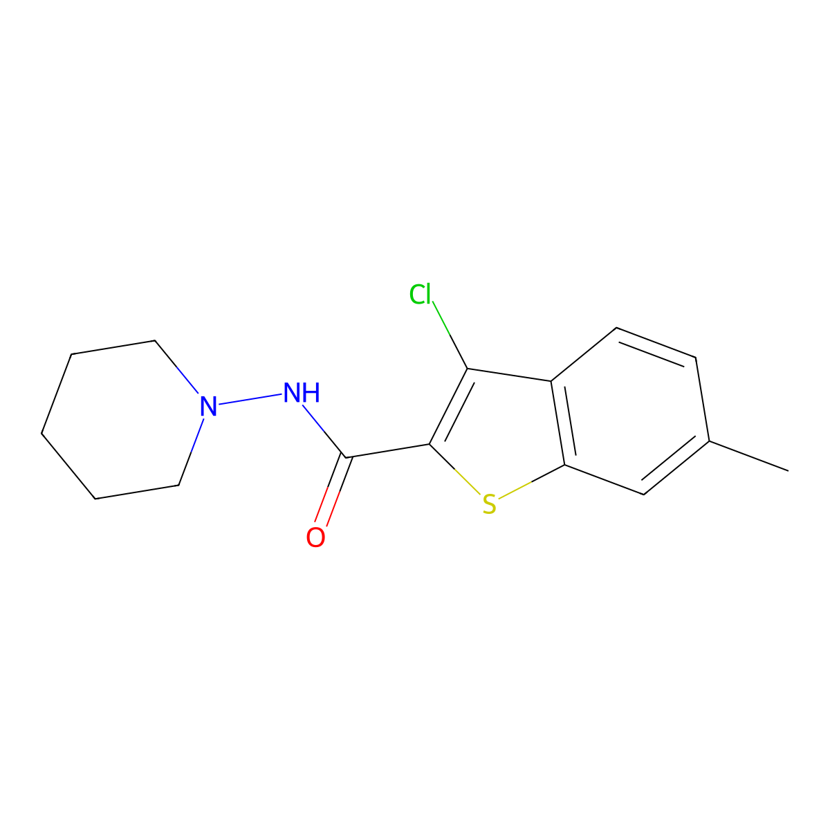 3-Chloro-6-methyl-N-1-piperidinylbenzo[b]thiophene-2-carboxamide molecular structure, CAS 669727-39-3