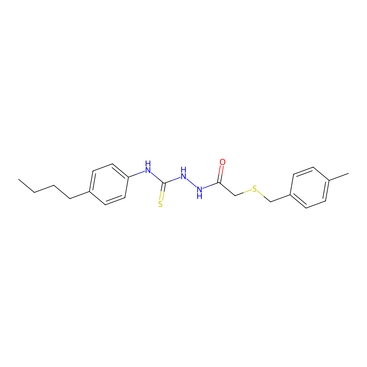 N-(4-butylphenyl)-2-{[(4-methylbenzyl)sulfanyl]acetyl}hydrazinecarbothioamide molecular structure, CAS 669727-48-4