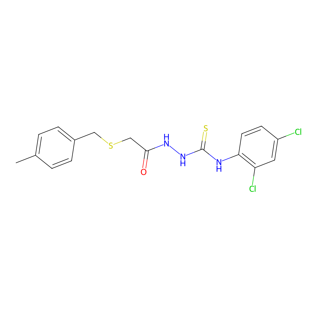 N-(2,4-dichlorophenyl)-2-{[(4-methylbenzyl)sulfanyl]acetyl}hydrazinecarbothioamide molecular structure, CAS 669727-60-0