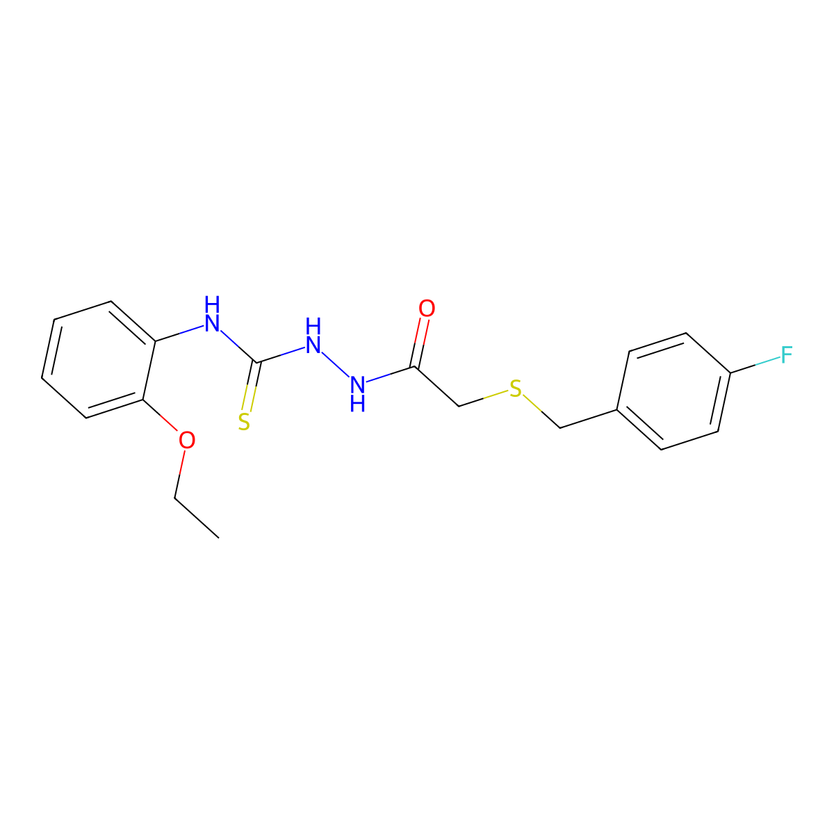 N-(2-ethoxyphenyl)-2-{[(4-fluorobenzyl)sulfanyl]acetyl}hydrazinecarbothioamide molecular structure, CAS 669727-79-1