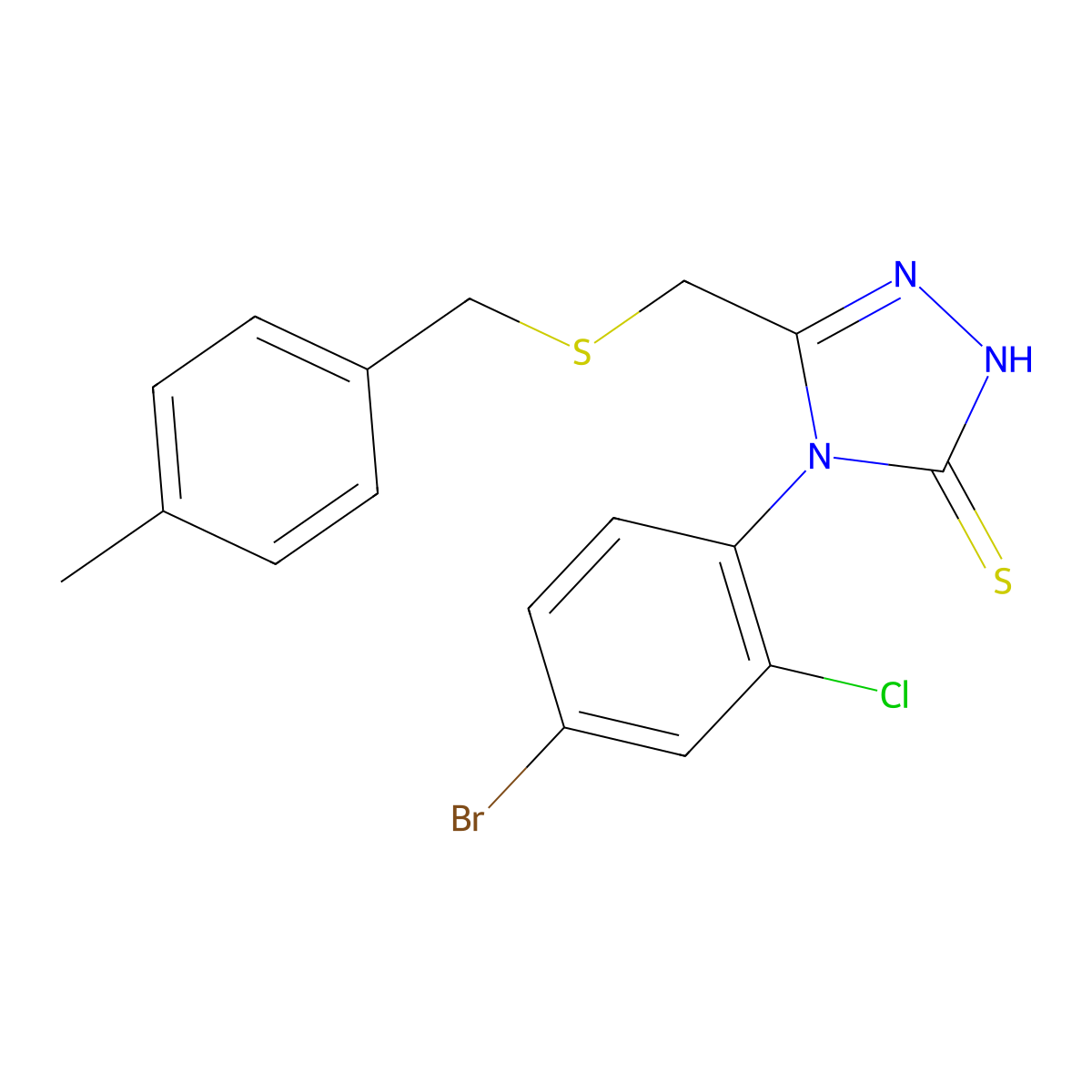 4-(4-bromo-2-chlorophenyl)-5-{[(4-methylbenzyl)sulfanyl]methyl}-4H-1,2,4-triazole-3-thiol molecular structure, CAS 669728-38-5