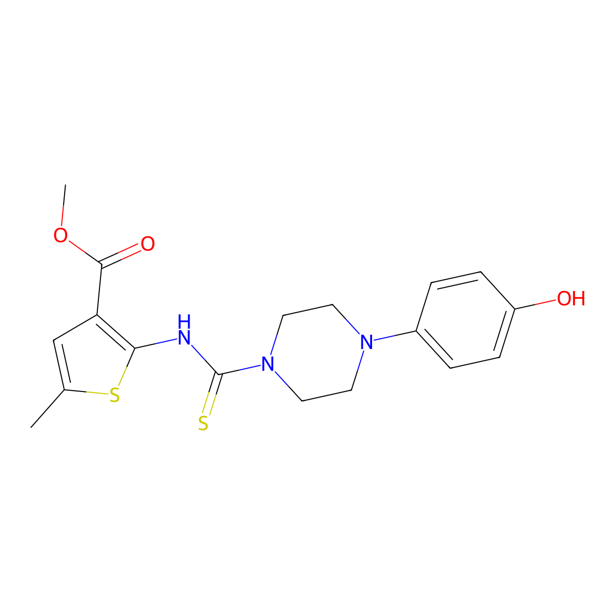 Methyl 2-({[4-(4-hydroxyphenyl)piperazin-1-yl]carbonothioyl}amino)-5-methylthiophene-3-carboxylate molecular structure, CAS 669728-44-3