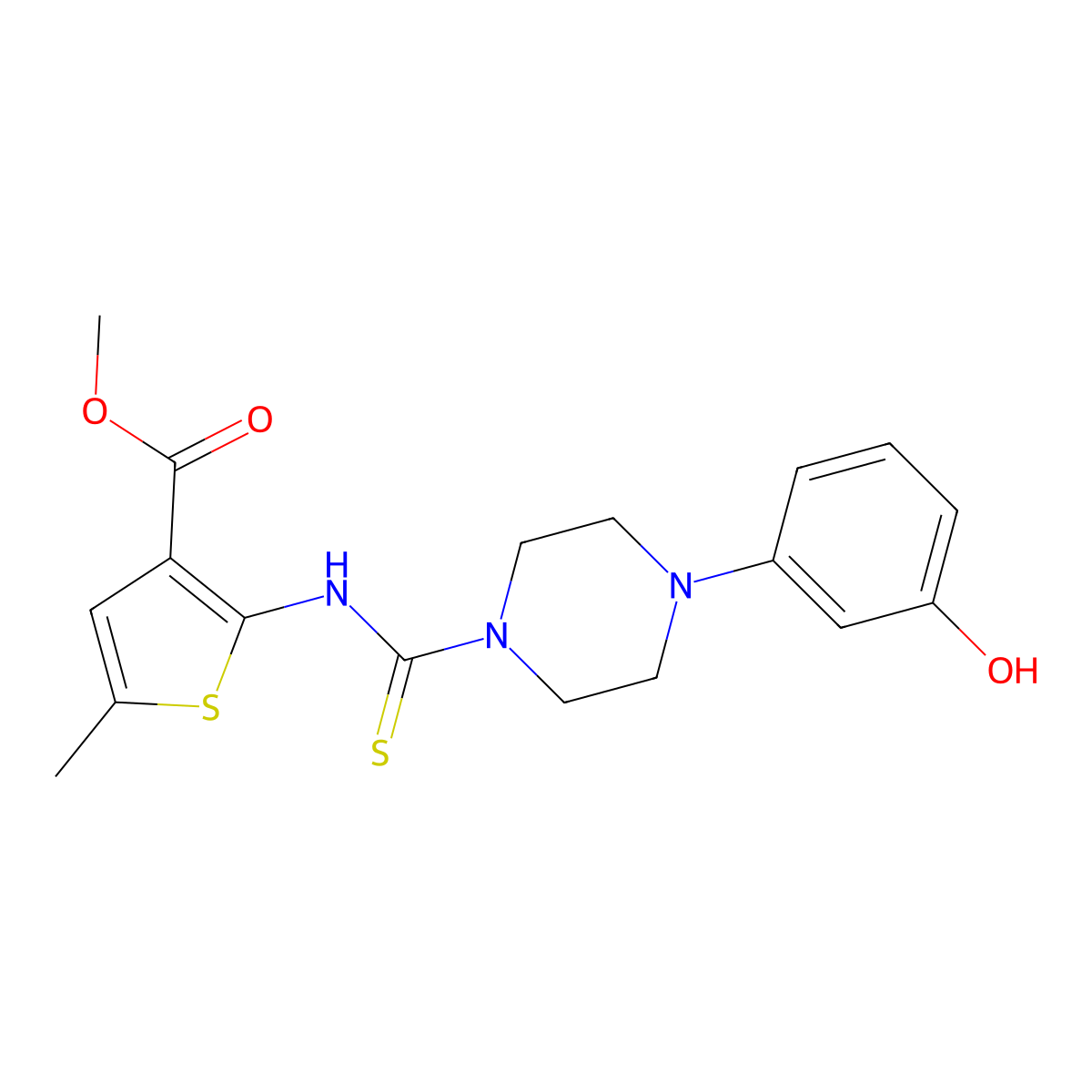 Methyl 2-({[4-(3-hydroxyphenyl)piperazin-1-yl]carbonothioyl}amino)-5-methylthiophene-3-carboxylate molecular structure, CAS 669728-46-5