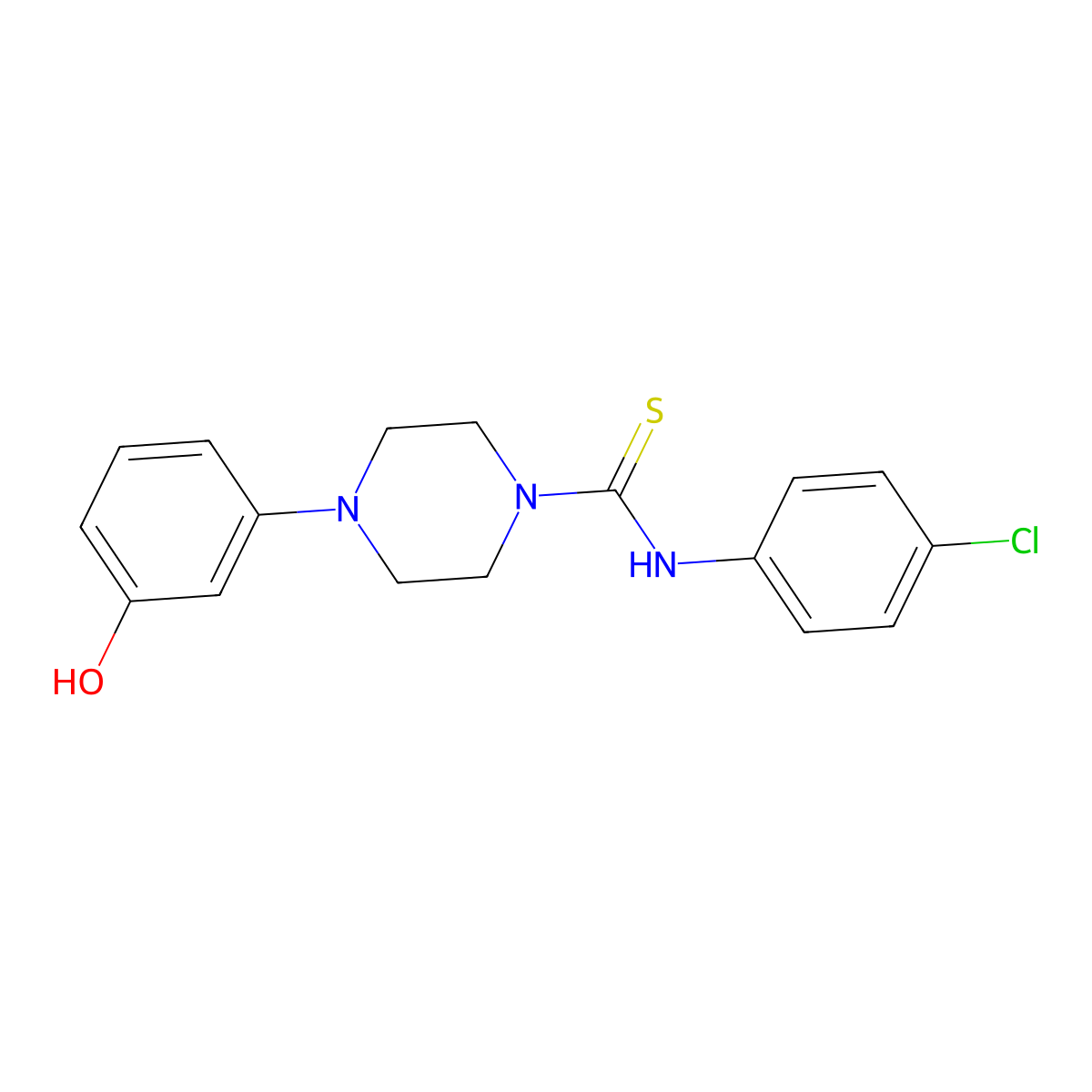 N-(4-chlorophenyl)-4-(3-hydroxyphenyl)piperazine-1-carbothioamide molecular structure, CAS 669728-54-5
