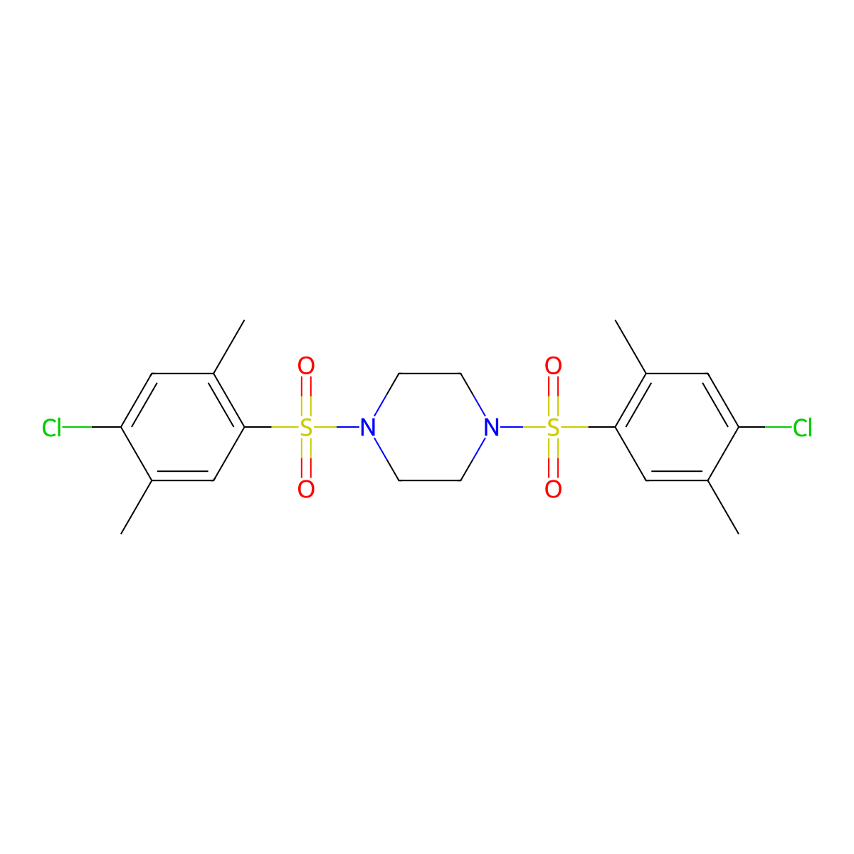 1,4-Bis[(4-chloro-2,5-dimethylphenyl)sulfonyl]piperazine molecular structure, CAS 669728-57-8