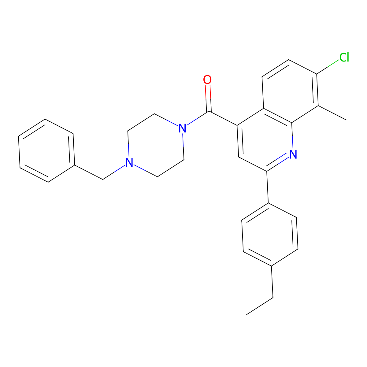 (4-Benzylpiperazin-1-yl)[7-chloro-2-(4-ethylphenyl)-8-methylquinolin-4-yl]methanone molecular structure, CAS 669728-61-4