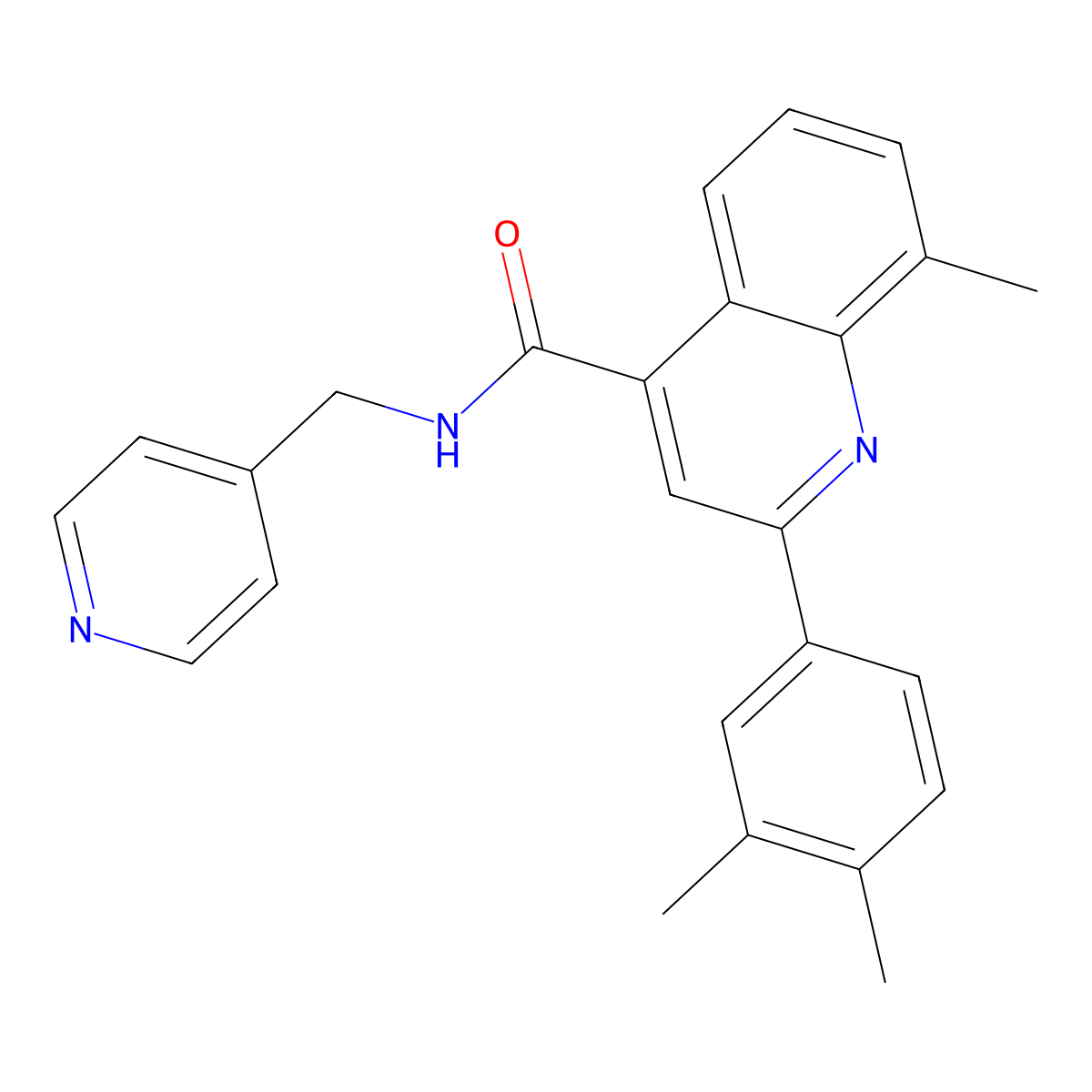 2-(3,4-dimethylphenyl)-8-methyl-N-(pyridin-4-ylmethyl)quinoline-4-carboxamide molecular structure, CAS 669728-66-9