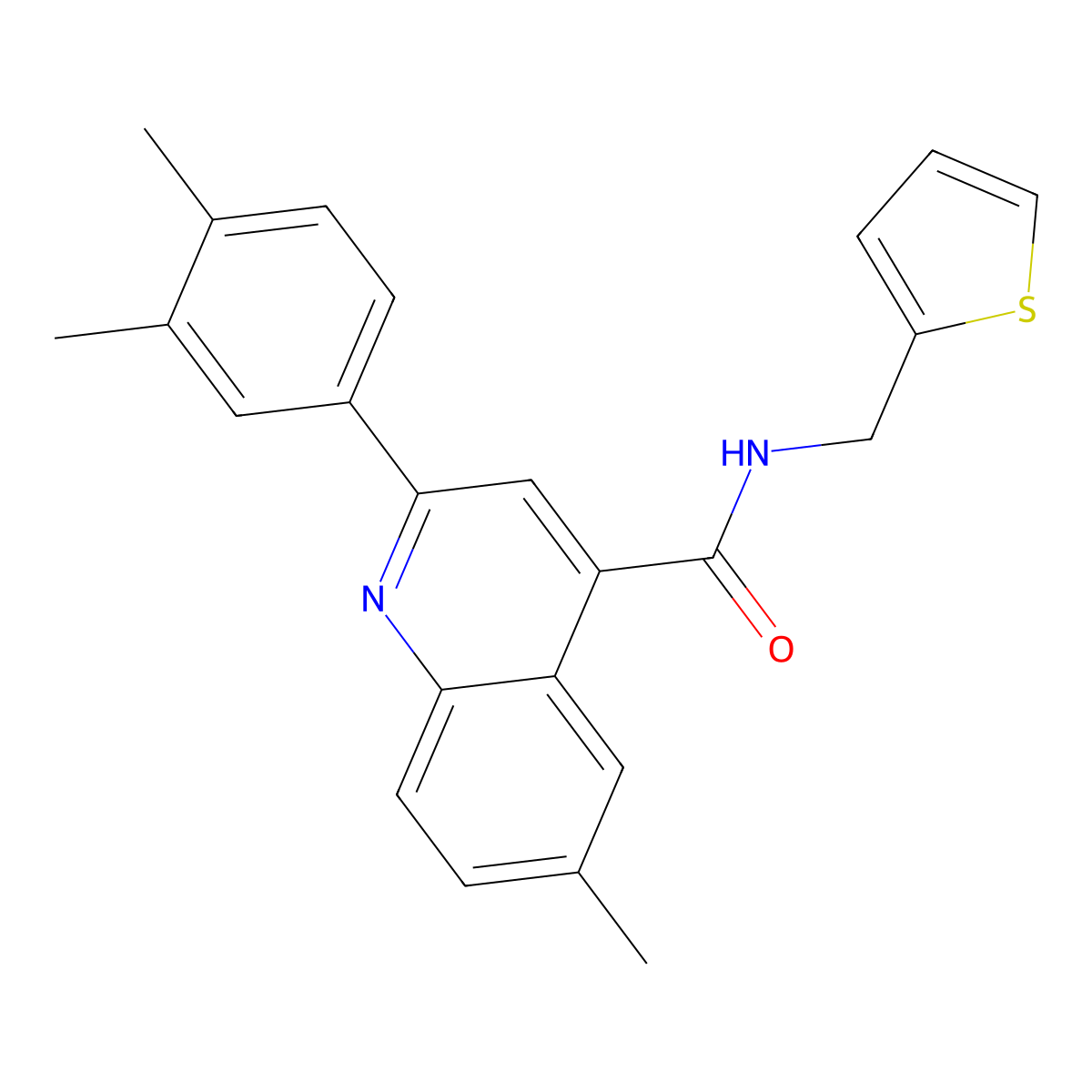 2-(3,4-dimethylphenyl)-6-methyl-N-(thiophen-2-ylmethyl)quinoline-4-carboxamide molecular structure, CAS 669728-70-5