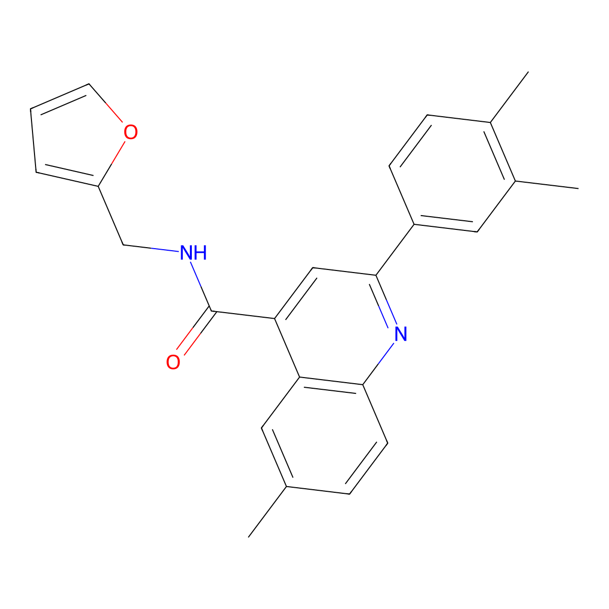 2-(3,4-dimethylphenyl)-N-(furan-2-ylmethyl)-6-methylquinoline-4-carboxamide molecular structure, CAS 669728-74-9