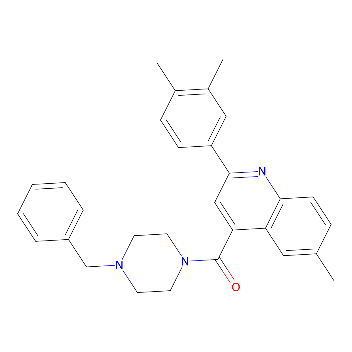 (4-Benzylpiperazin-1-yl)[2-(3,4-dimethylphenyl)-6-methylquinolin-4-yl]methanone molecular structure, CAS 669728-85-2