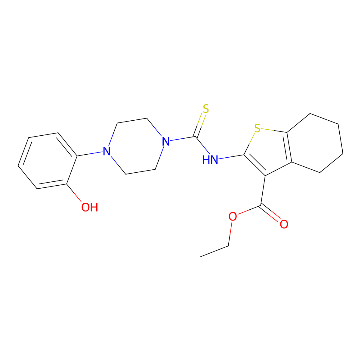 Ethyl 2-({[4-(2-hydroxyphenyl)piperazin-1-yl]carbonothioyl}amino)-4,5,6,7-tetrahydro-1-benzothiophene-3-carboxylate molecular structure, CAS 669729-84-4
