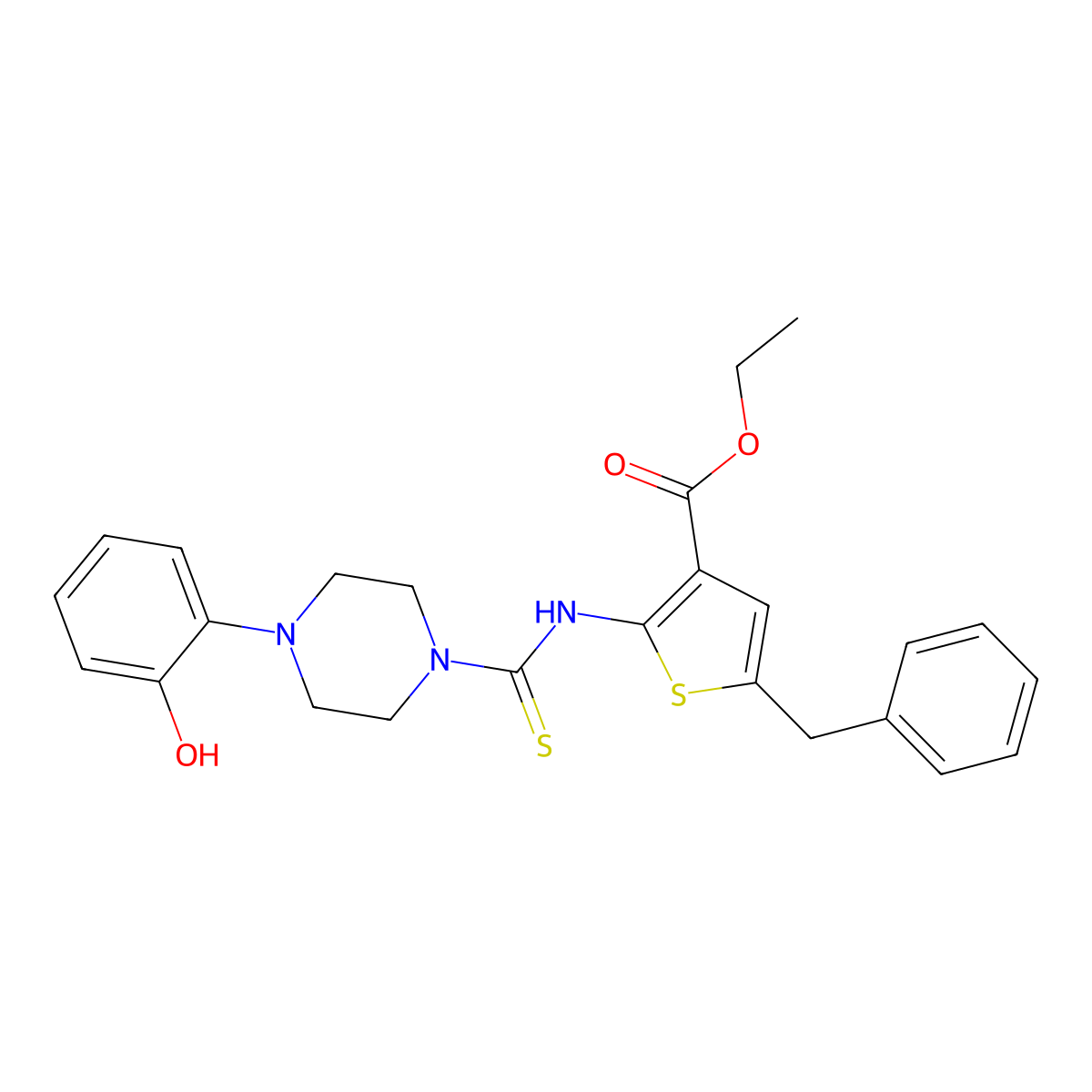 Ethyl 5-benzyl-2-({[4-(2-hydroxyphenyl)piperazin-1-yl]carbonothioyl}amino)thiophene-3-carboxylate molecular structure, CAS 669729-87-7