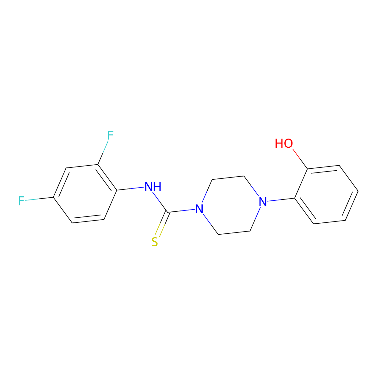 N-(2,4-difluorophenyl)-4-(2-hydroxyphenyl)piperazine-1-carbothioamide molecular structure, CAS 669729-95-7