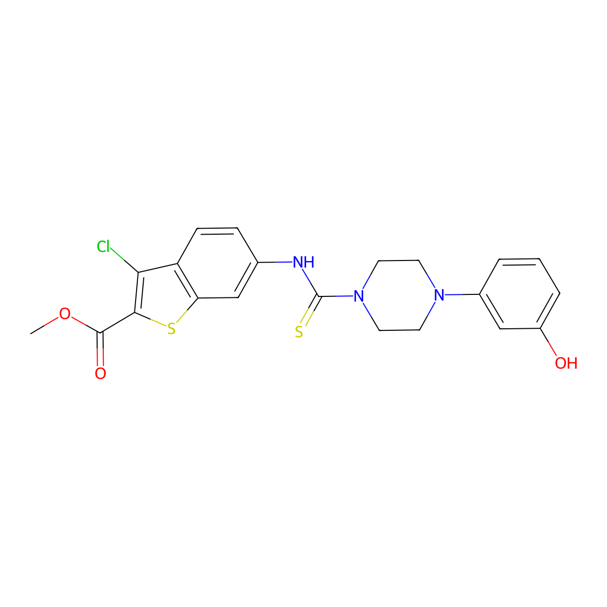 Methyl 3-chloro-6-({[4-(3-hydroxyphenyl)piperazin-1-yl]carbonothioyl}amino)-1-benzothiophene-2-carboxylate molecular structure, CAS 669730-39-6