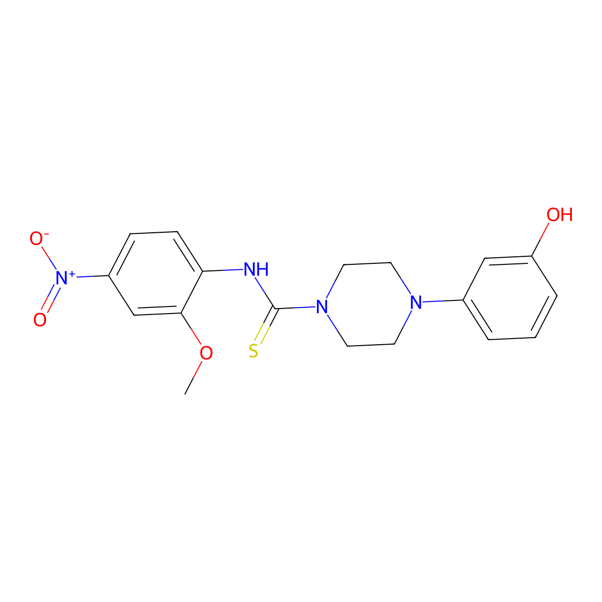 4-(3-hydroxyphenyl)-N-(2-methoxy-4-nitrophenyl)piperazine-1-carbothioamide molecular structure, CAS 669730-40-9