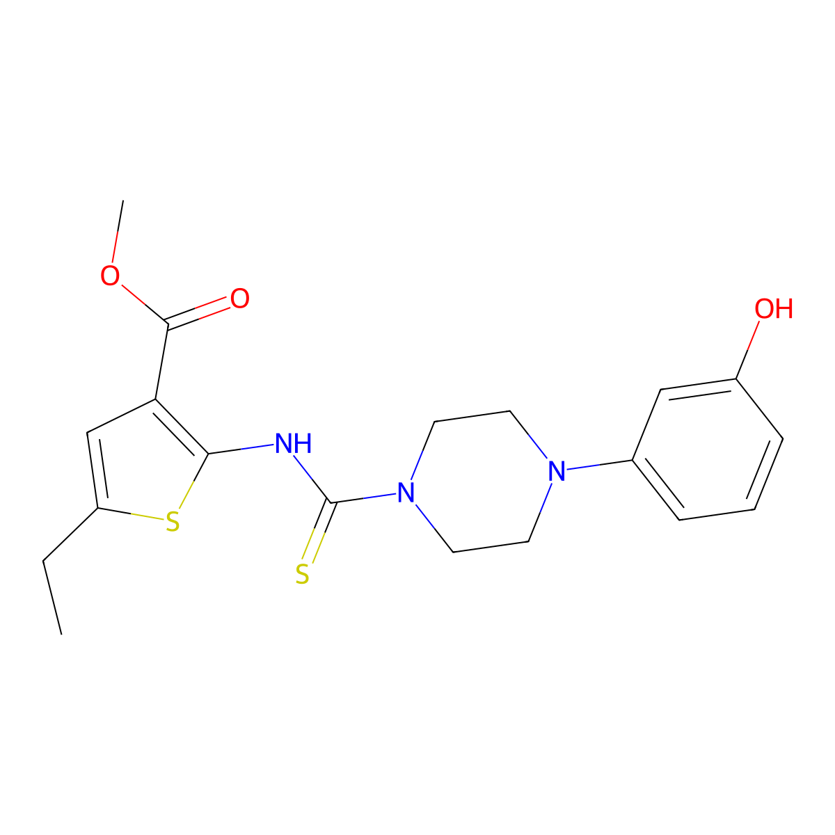 Methyl 5-ethyl-2-({[4-(3-hydroxyphenyl)piperazin-1-yl]carbonothioyl}amino)thiophene-3-carboxylate molecular structure, CAS 669730-42-1