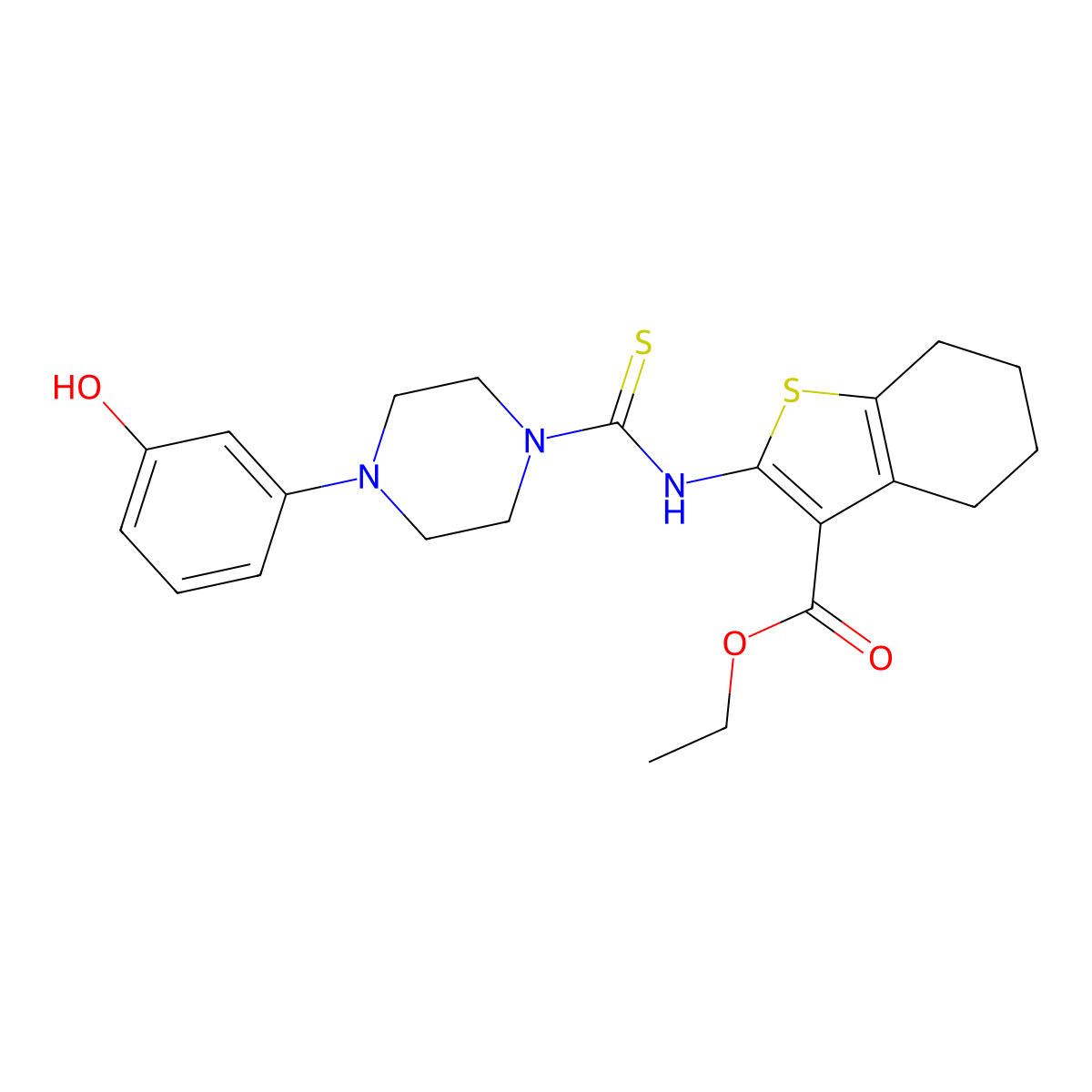Ethyl 2-({[4-(3-hydroxyphenyl)piperazin-1-yl]carbonothioyl}amino)-4,5,6,7-tetrahydro-1-benzothiophene-3-carboxylate molecular structure, CAS 669730-44-3