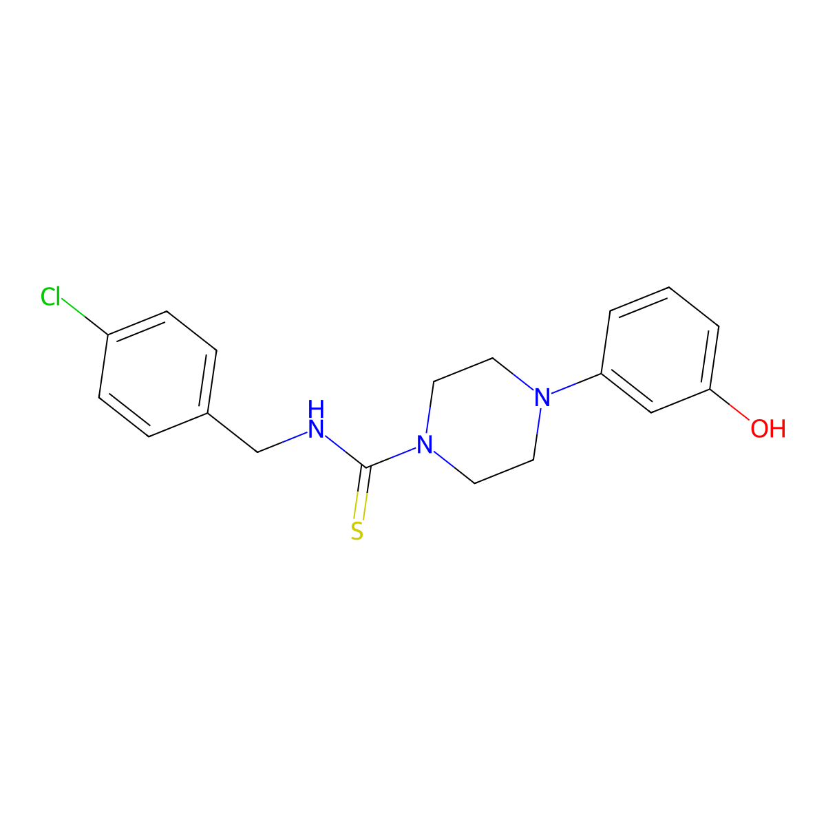 3-[4-({[(4-Chlorophenyl)methyl]amino}thioxomethyl)piperazinyl]phenol molecular structure, CAS 669730-55-6