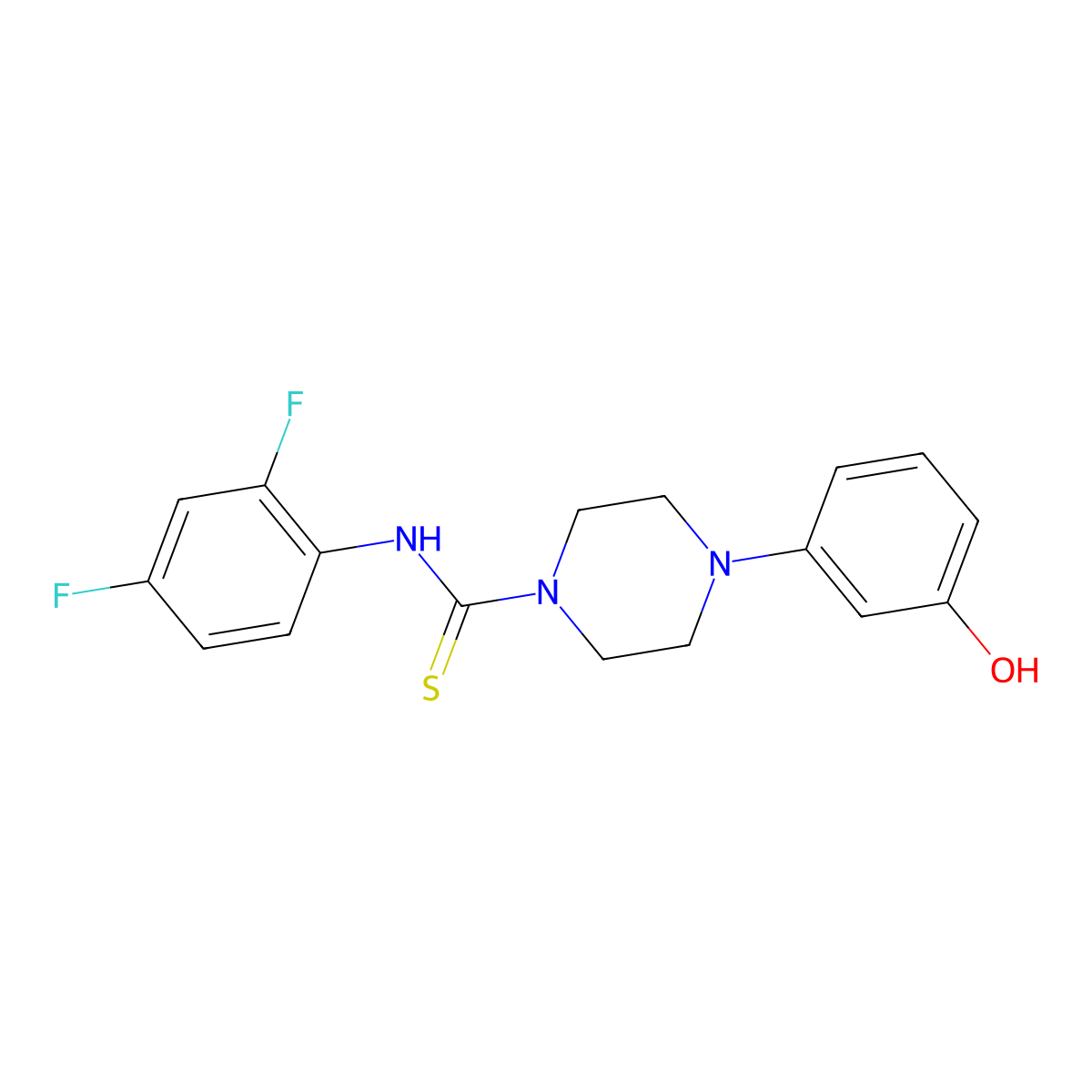 N-(2,4-difluorophenyl)-4-(3-hydroxyphenyl)piperazine-1-carbothioamide molecular structure, CAS 669730-59-0