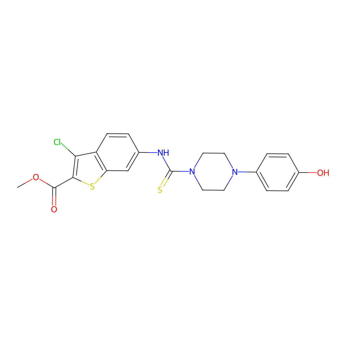 Methyl 3-chloro-6-({[4-(4-hydroxyphenyl)piperazin-1-yl]carbonothioyl}amino)-1-benzothiophene-2-carboxylate molecular structure, CAS 669730-83-0